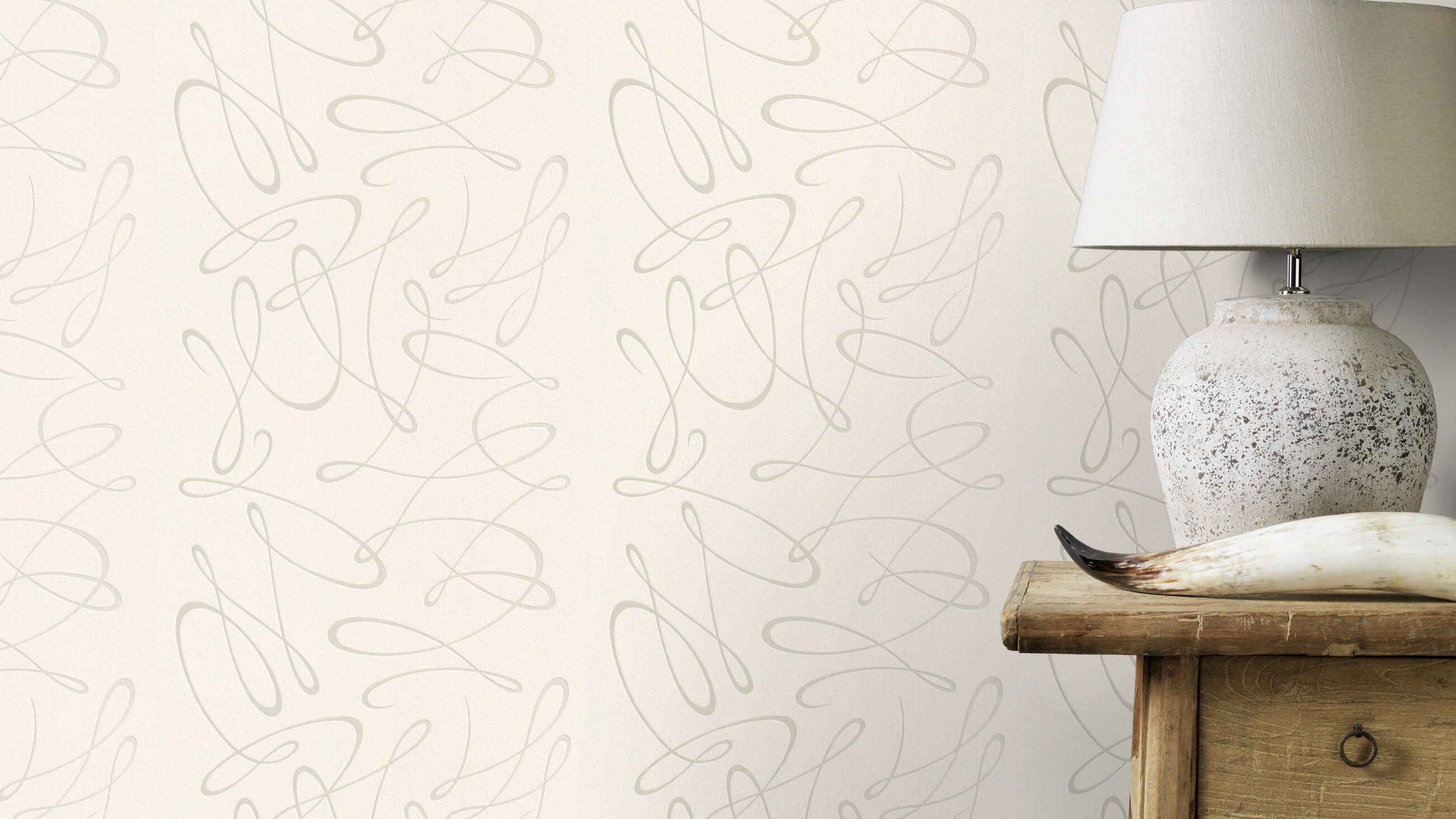 Rasch Vliestapete Geschwungene Linien - Vliestapete Creme, grafisch, (1 Rolle, 1 St., Kollektion 'Unsere Besten 2027' - 10,05 m x 0,53 m), Lichtbeständige Farben - Feucht abwischbar - Restlost abziehbar