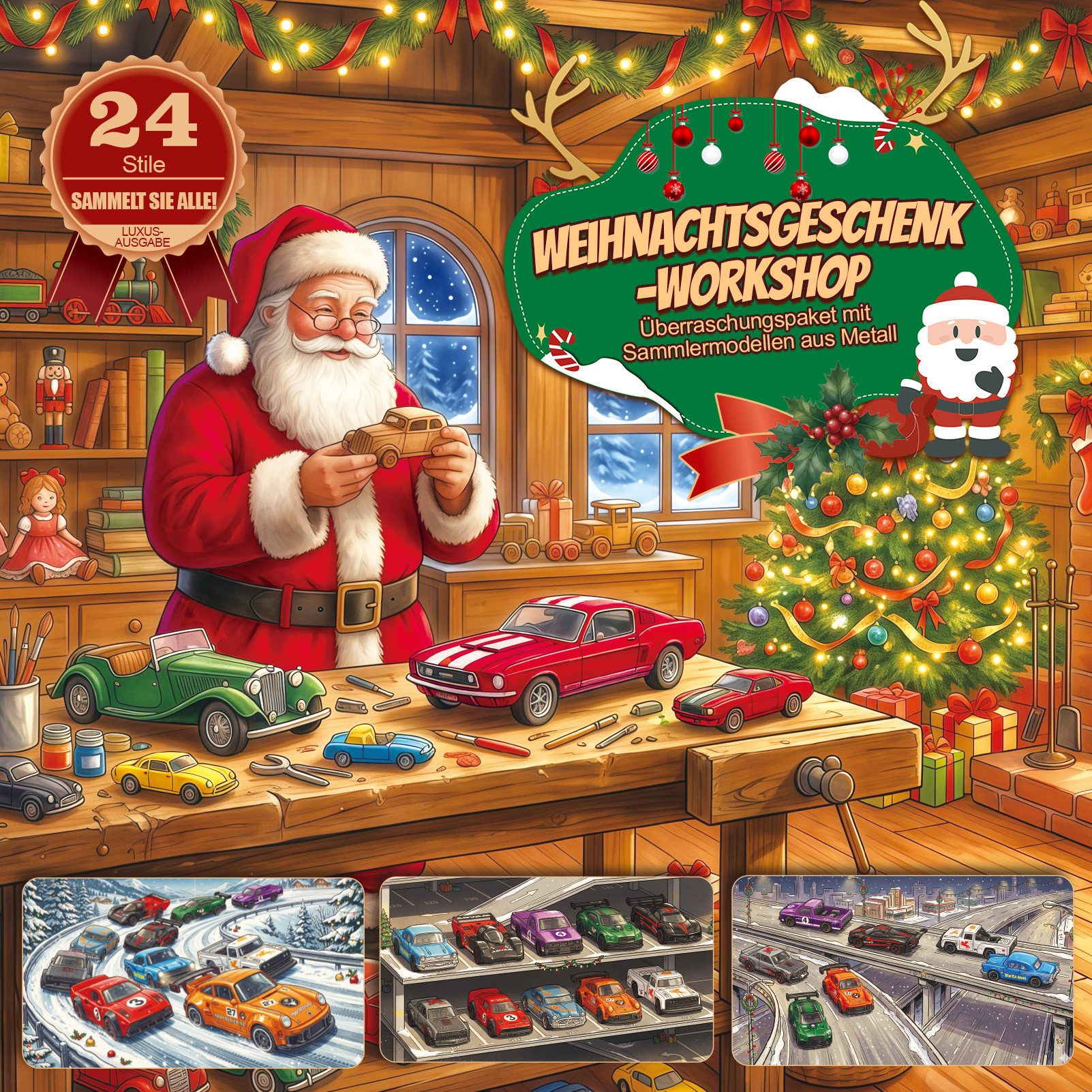 Esun Spielzeug-Adventskalender Adventskalender Auto Kinder 2026, Weihnachtskalender Kinder Geschenk (Set, 24-tlg), Weihnachts-Kalender mit 24 Die-Cast Spielzeug – Bild 3 von 5