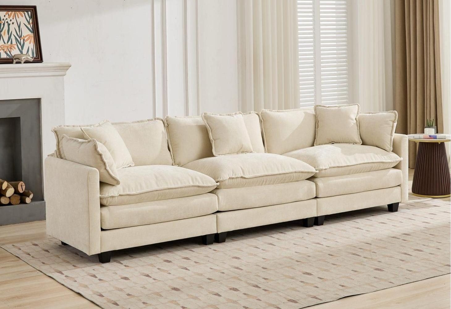 LVHOM Loungesofa Modulares Sofa, Stabiles Holzgestell, hochwertige Polsterung, Chenille-Stoff, Doppelte Sitzkissen, Inklusive Rückenkissen und Zierkissen, ergonomisches Design, Massivholzbeine, geeignet für Wohnzimmer, Schlafzimmer, Gästezimmer und Apartments
