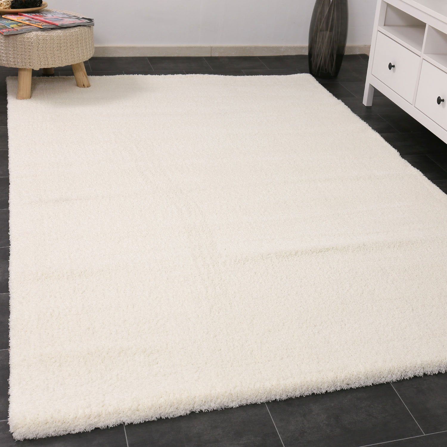 Teppich Nizza1000 Creme/weiß Shaggy Extra Flauschig Dicht Gewebt, Vimoda, Rechteckig