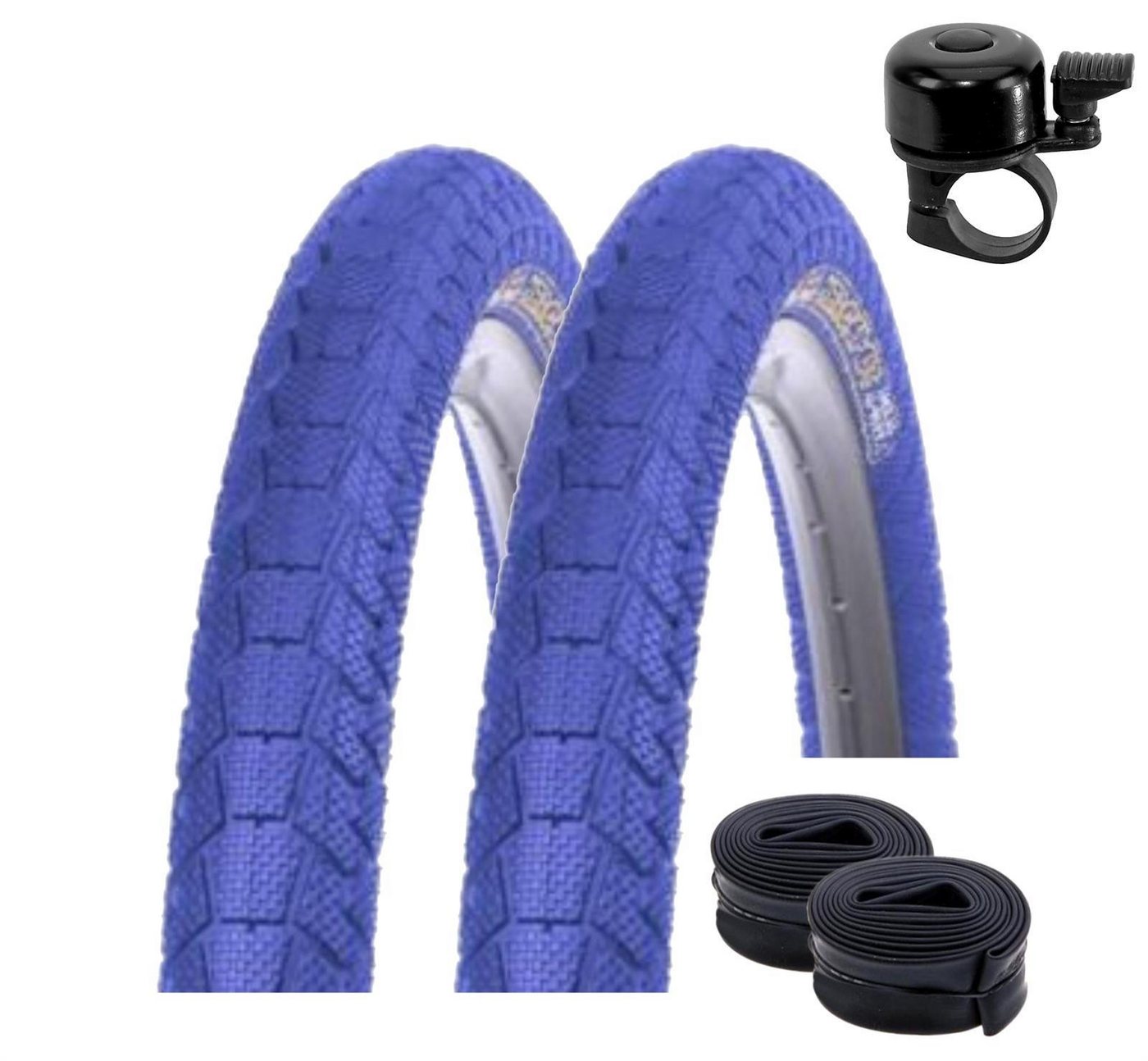 maxxi4you Fahrradreifen 2 x Kenda K-907 Krackpot 20 x 1,95 Blau + 2 x DV inkl. Fahrradklingel