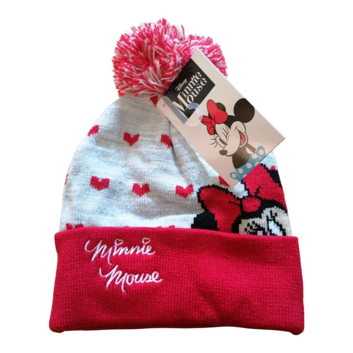 Disney Minnie Mouse Strickmütze Minnie Mouse Strickmütze für Mädchen, Rot-Grau, 100% Acryl, 52 & 54