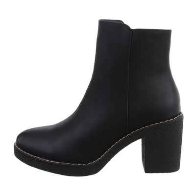 Ital-Design Damen Freizeit High-Heel-Stiefelette Blockabsatz High-Heel Stiefeletten in Schwarz