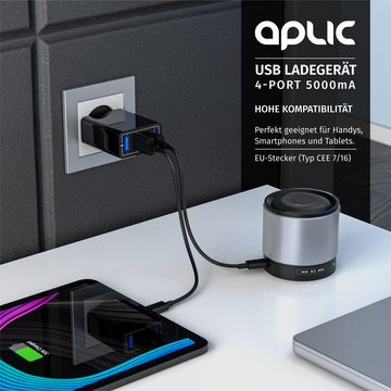 Aplic USB-Ladegerät (5000 mA, 4-Port Netzteil für Handy, Tablet uvm. 5000mA, 2,4A Max. je Port, 25W)