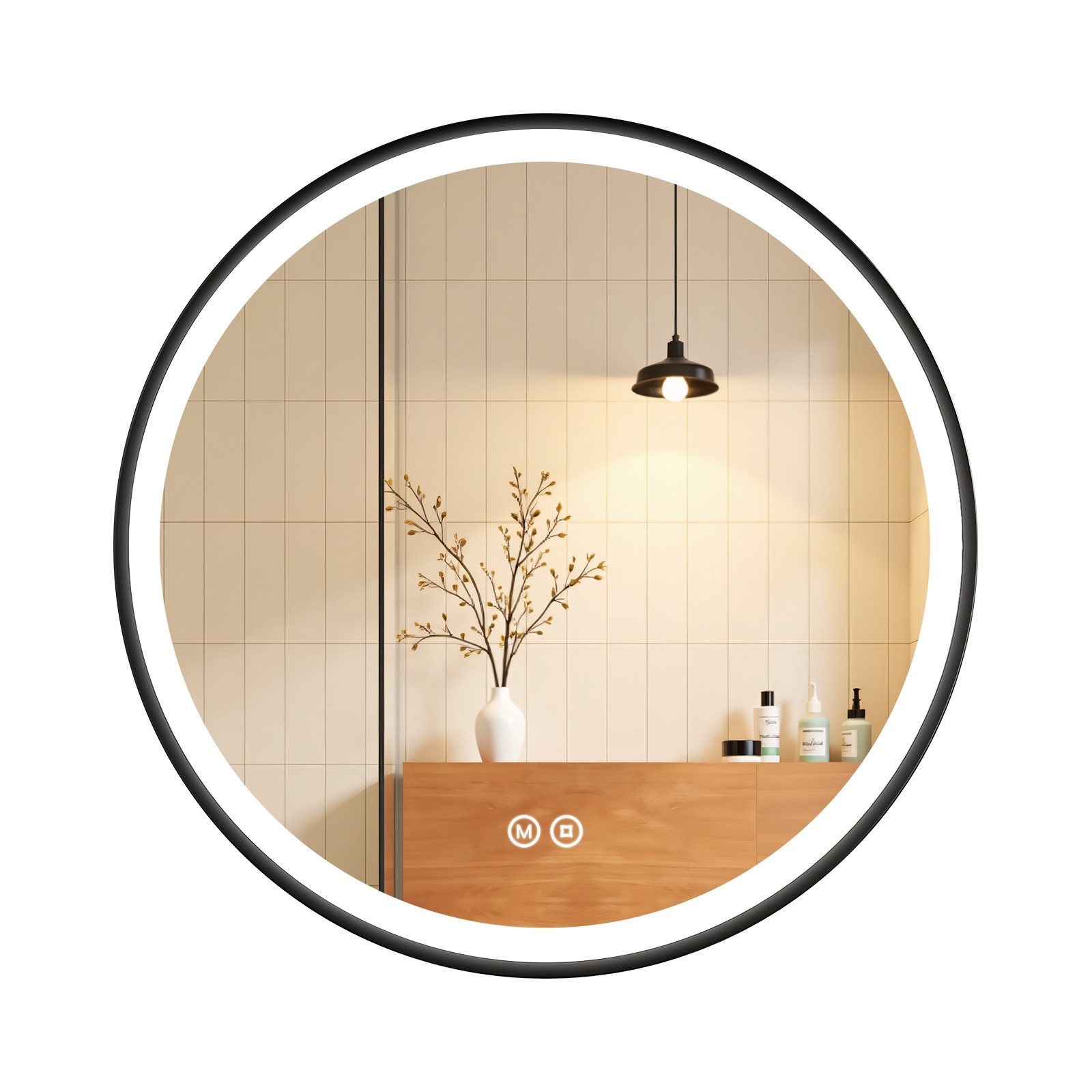 EMKE Badspiegel Badspiegel Rund mit Beleuchtung Badezimmerspiegel mit schwa günstig online kaufen