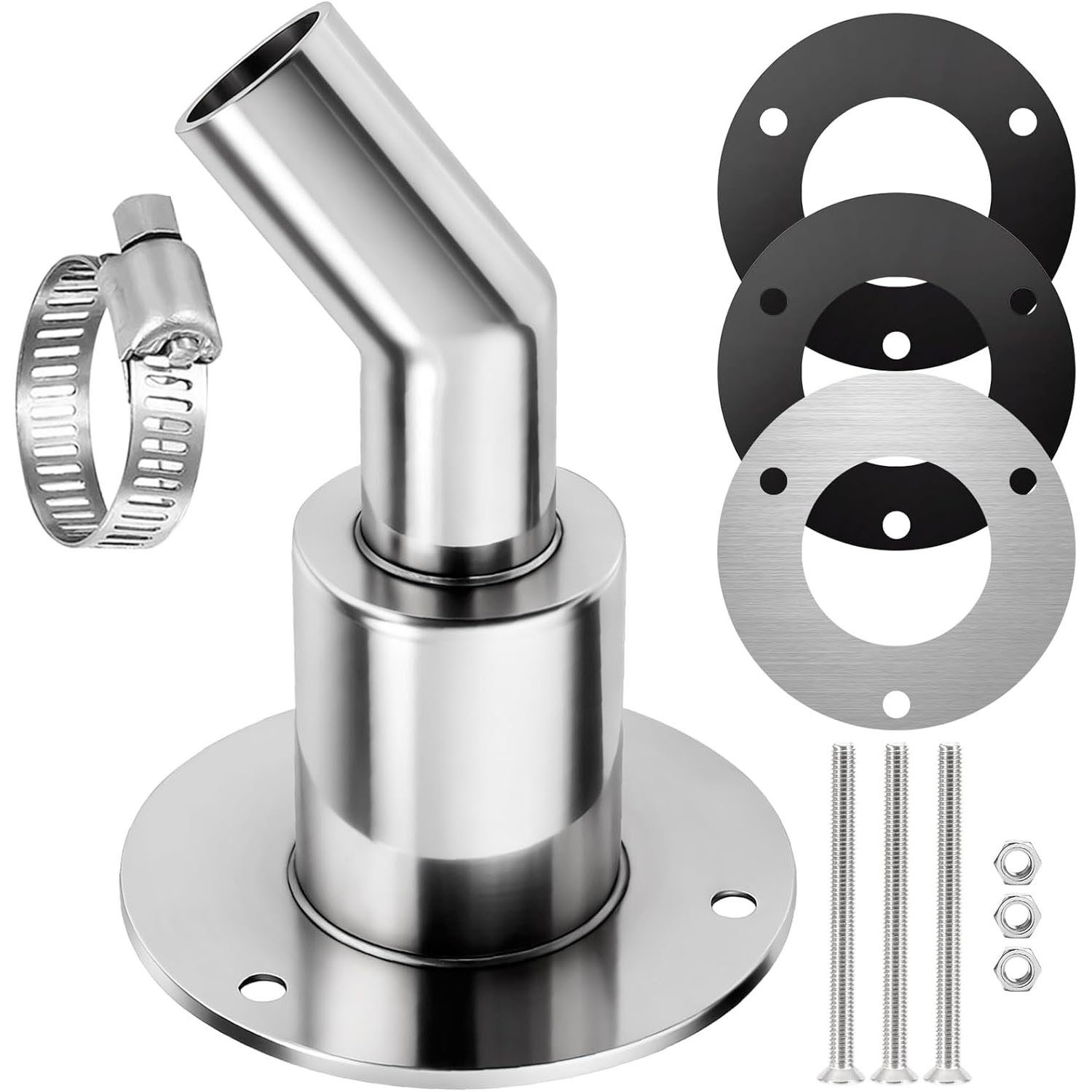 QUBEBU Rohrverbinder 24mm Durch Rumpf Auspuff Hautanpassung für Diesel Standheizungen, Edelstahl 316 Dieselheizung Standheizung Auspuffrohr Steckverbinder, 24 mm, für Abgasschlauch, Standheizung Auspuff Boot für LKW Boot Auto