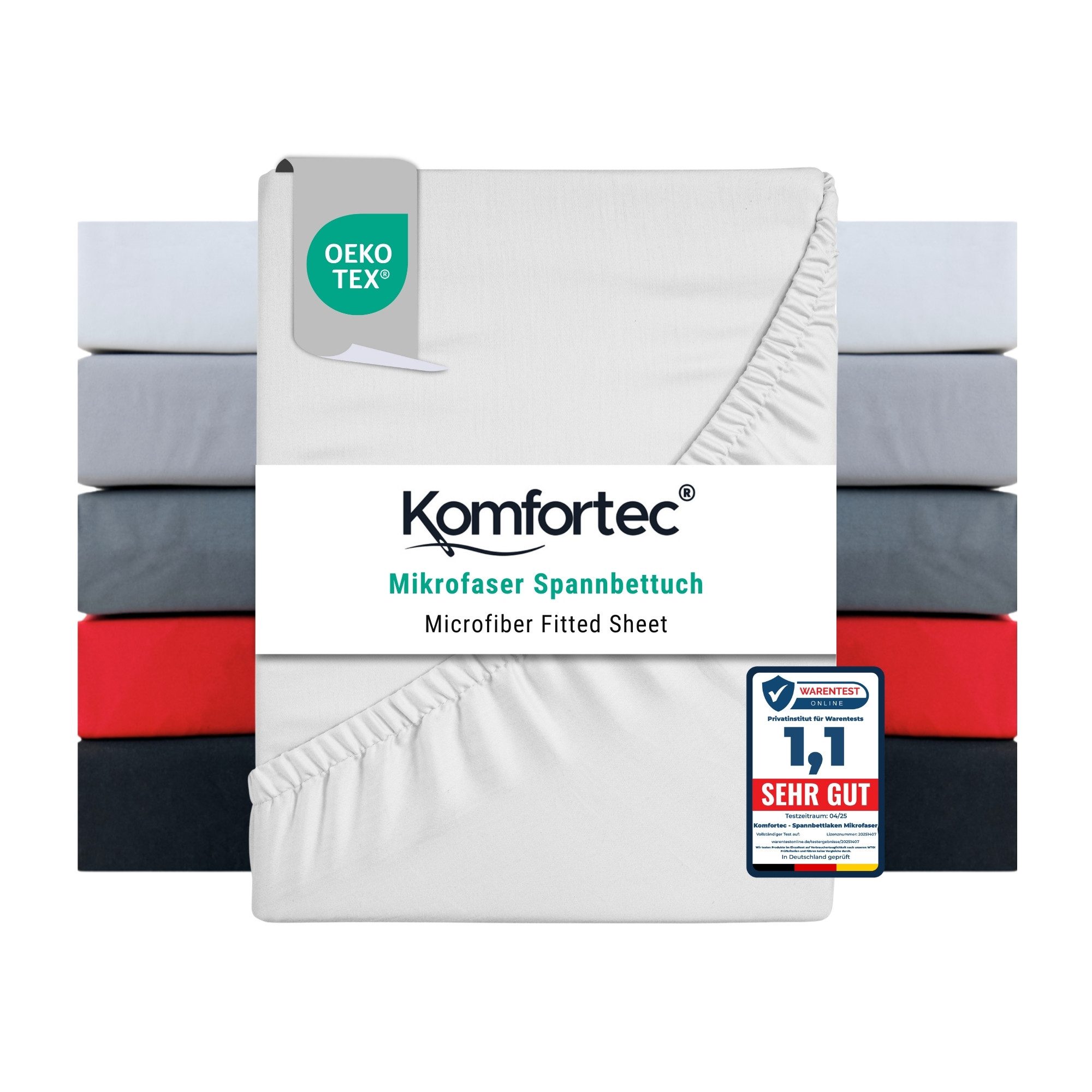 Komfortec Spannbettlaken Boxspringbett bis 15cm - 30cm Matratzenhöhe, Mikrofaser, Gummizug: Rundum, (1 Stück), 90x200 cm, Weiß
