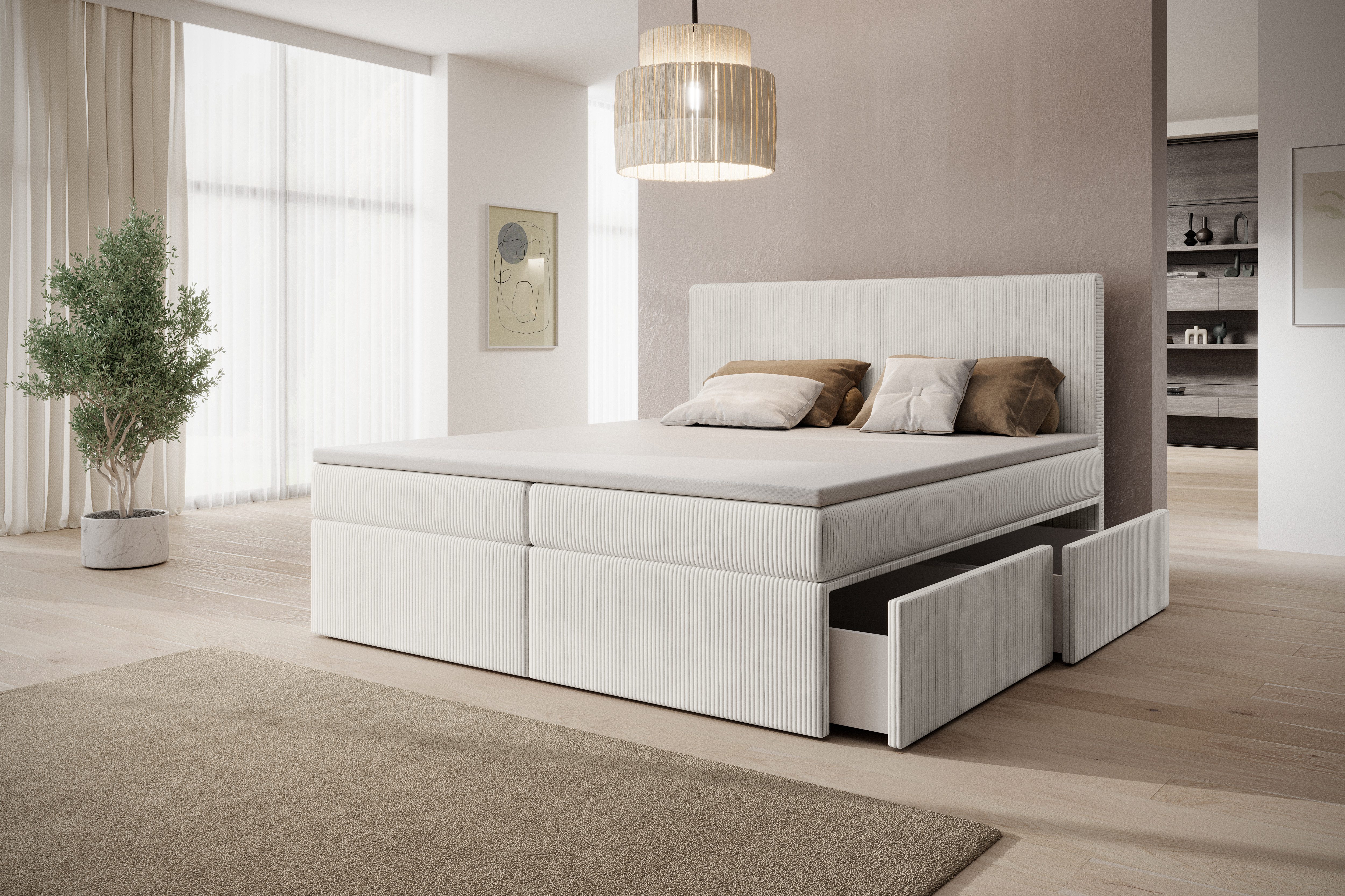 PROMETO Möbel Boxspringbett Doppelbett mit 4 Schubladen, Topper, Kopfteil 1 günstig online kaufen