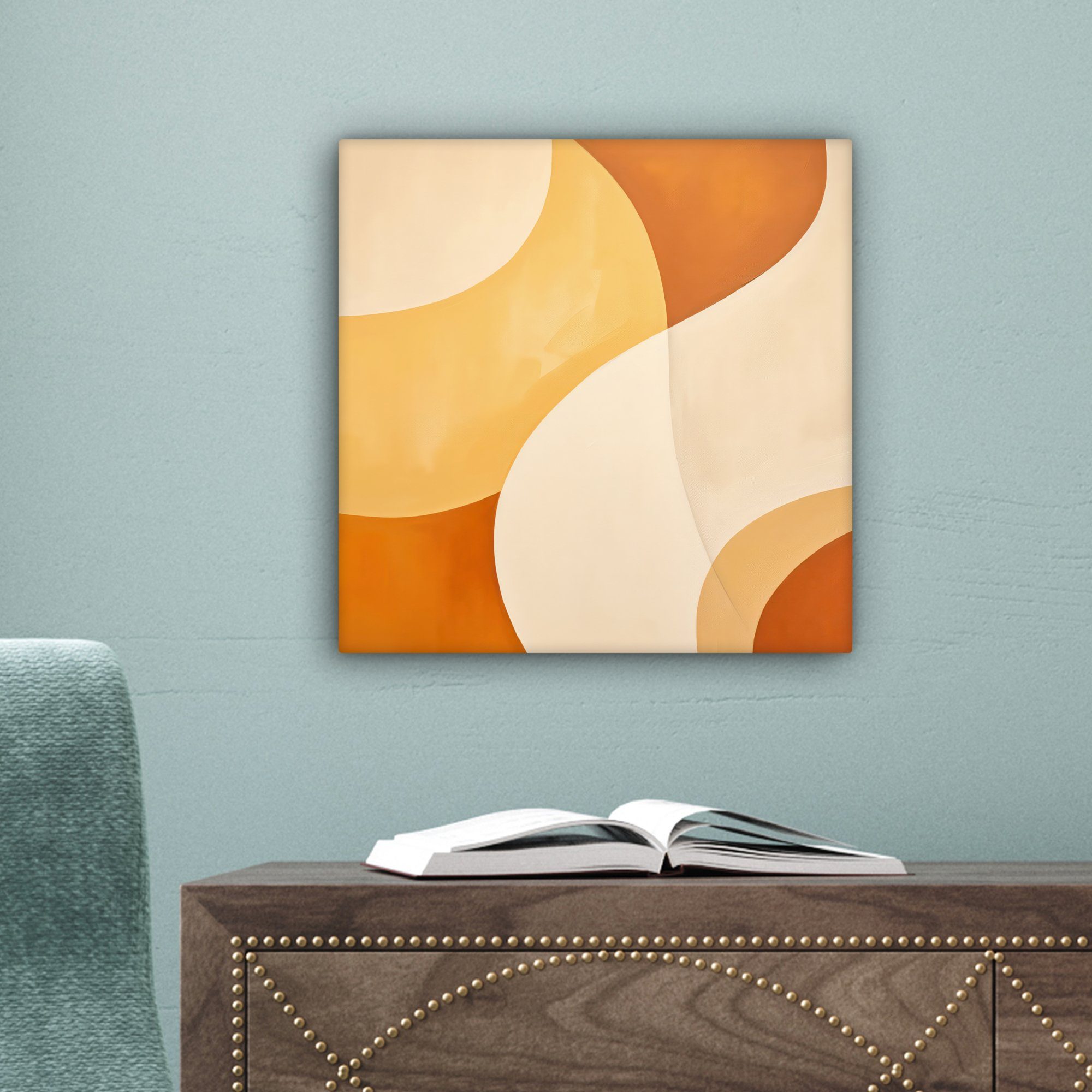 Beige - Orange, - - für Abstrakt OneMillionCanvasses® 20x20 - Leinwandbild cm Wohnzimmer (1 Modern Bilder St), Schlafzimmer, Muster Leinwand