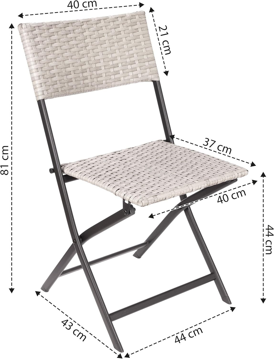 BRUBAKER Balkonset Lugano mit Tisch und Stühlen - Wetterfest klappbar und platzsparend, (Grau/Beige, 1-tlg., Bistroset mit Klappstühlen), Polyrattan Balkonmöbel – Bild 2 von 5