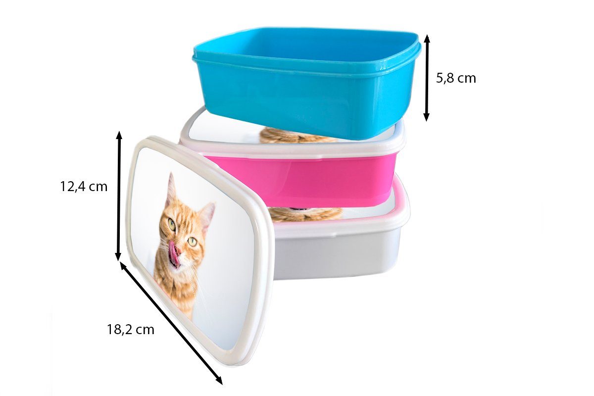 Zunge Brotdose Snackbox, MuchoWow - rosa Kunststoff für Weiß, Kinder, Kunststoff, Brotbox Lunchbox - Mädchen, (2-tlg), Katze Erwachsene,