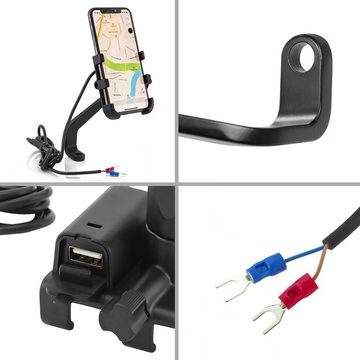 MidGard Scooter / Motorrad Rückspiegel Halterung für Handy, Smartphone, Navi Smartphone-Halterung, (bis 7.5 Zoll, mit Ladefunktion über USB-Anschluss)