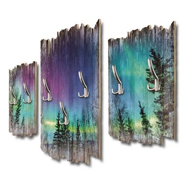 Kreative Feder Wandgarderobe Nordlichter, Dreiteilige Wandgarderobe aus Holz