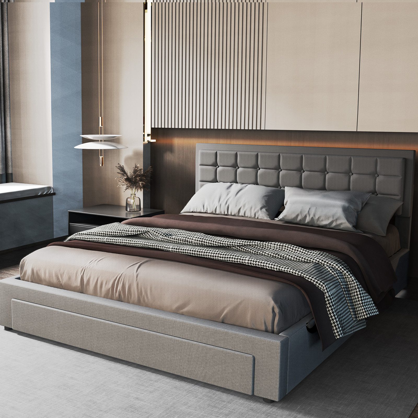 oyajia Polsterbett Doppelbett Polsterbett 140x200cm, Luftdruck anhebbarer S günstig online kaufen