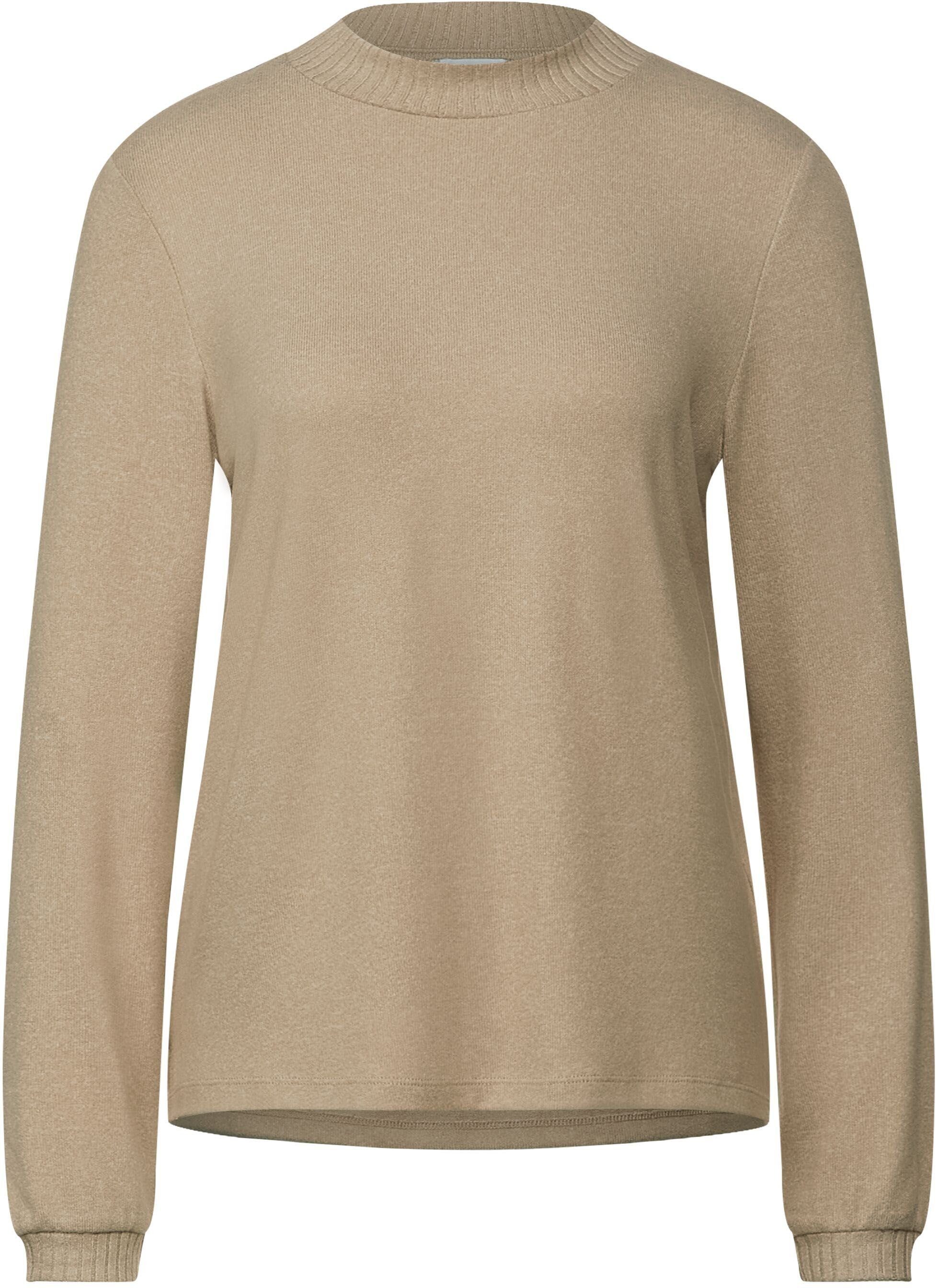 STREET ONE sand Langarmshirt melange buff mit Schriftzug silbernem