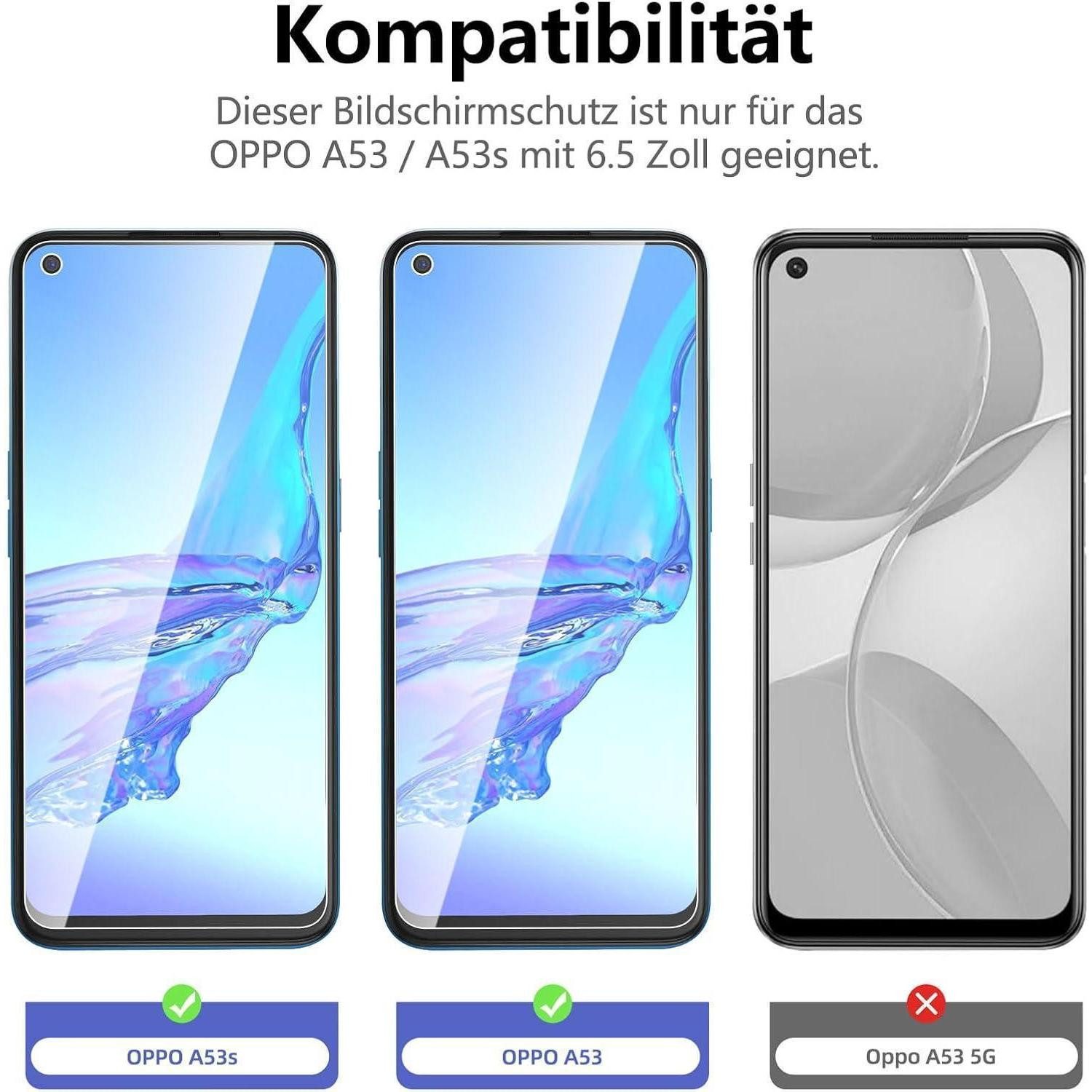 LuxusKollektion Displayschutzglas Panzer Schutz Glas Oppo A53 A53s 2x 9H klar Anti Fingerabdrücke