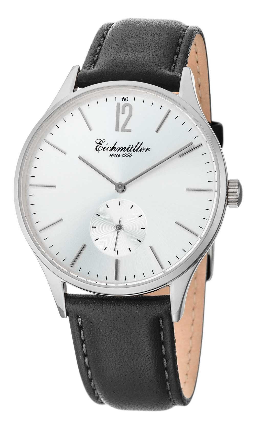 Eichmüller Quarzuhr Herrenuhr 3036-04 mm Lederband 41 Sonnenschliff silberfarben schwarz