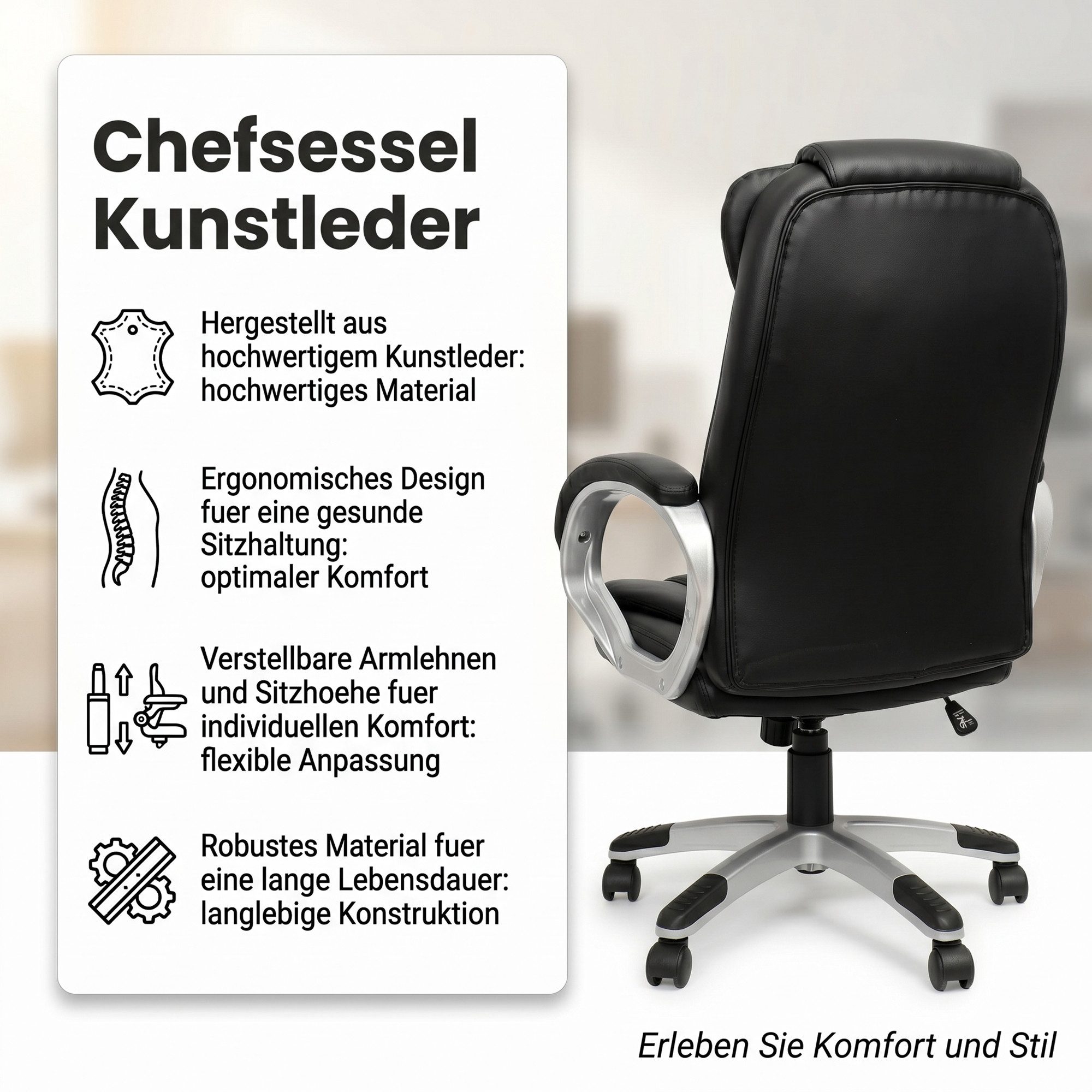 Mucola Schreibtischstuhl Chefsessel Bürostuhl 120 KG Drehstuhl Schreibtischstuhl Gaming Stuhl (Stück), Rückenlehne mit integrierter Kopfstütze