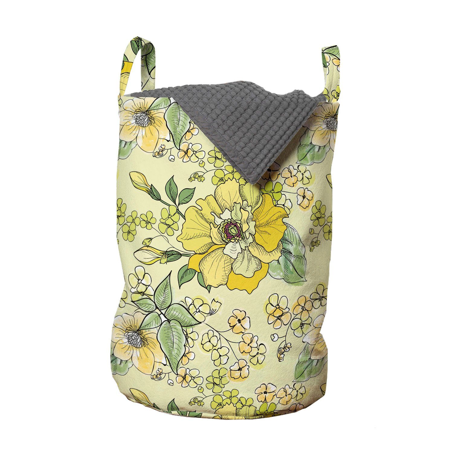 Abakuhaus Wäschesäckchen Wäschekorb mit Griffen Kordelzugverschluss für Waschsalons, Blumen Aquarell Blätter Blossom