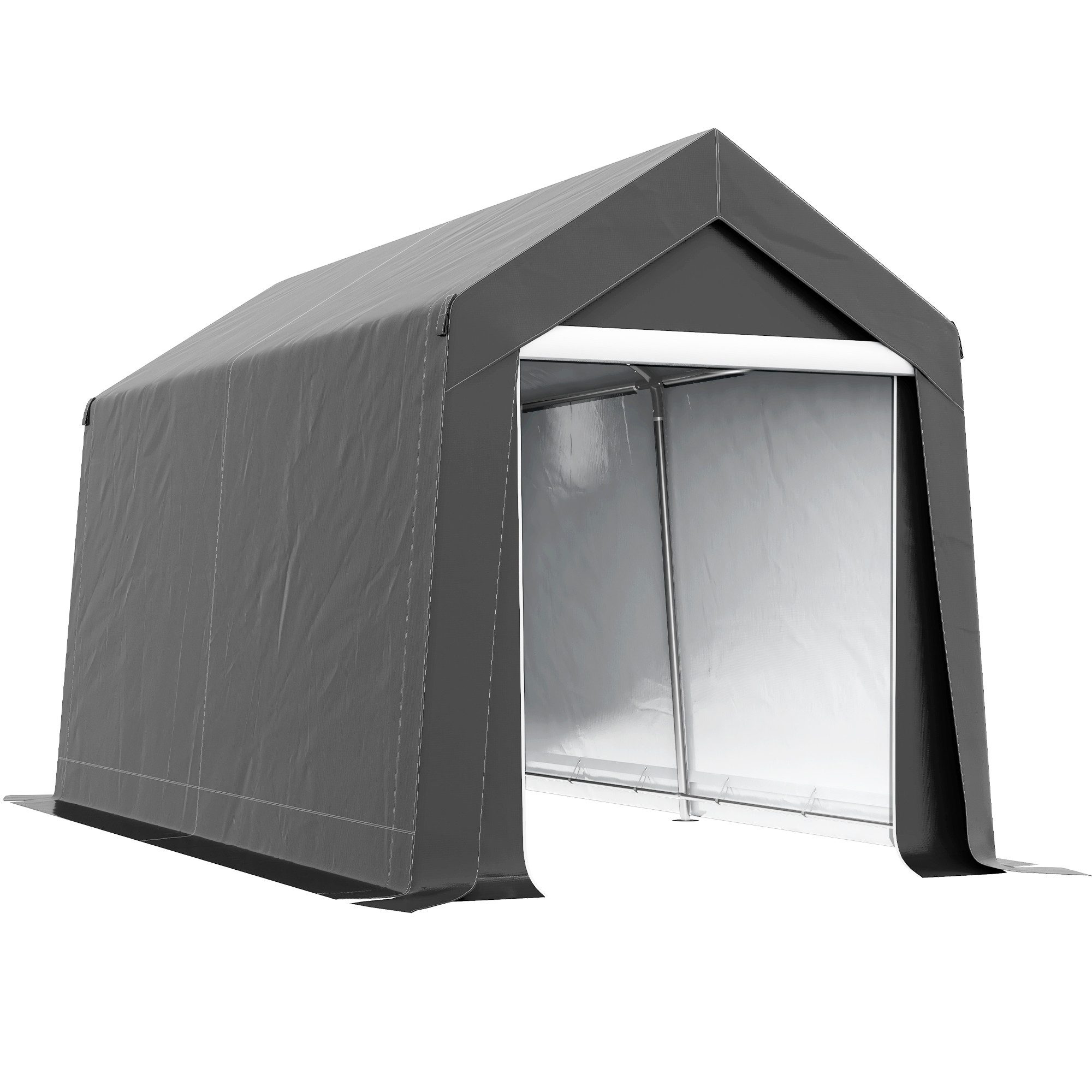 MC Star Gerätezelt Garagenzelt, 2,1 x 3,6 x 2,35 m Lagerzelt mit UV-Schutz, (Reißverschlusstür, Wasserabweisend Foliengarage für Motorrad, Gartengeräte, Dunkelgrau)