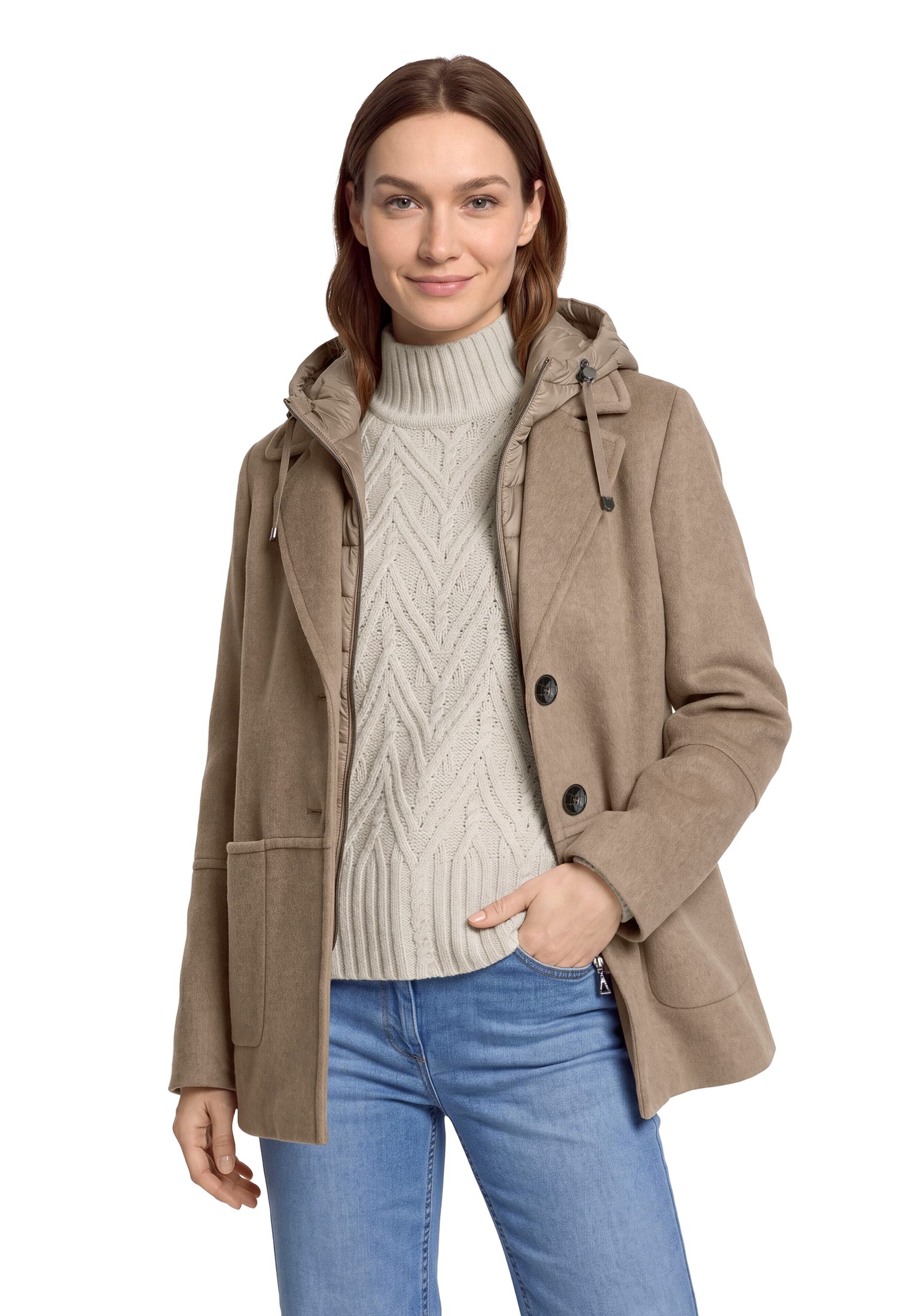 Gil Bret Wolljacke mit Reverskragen und Steppkapuze
