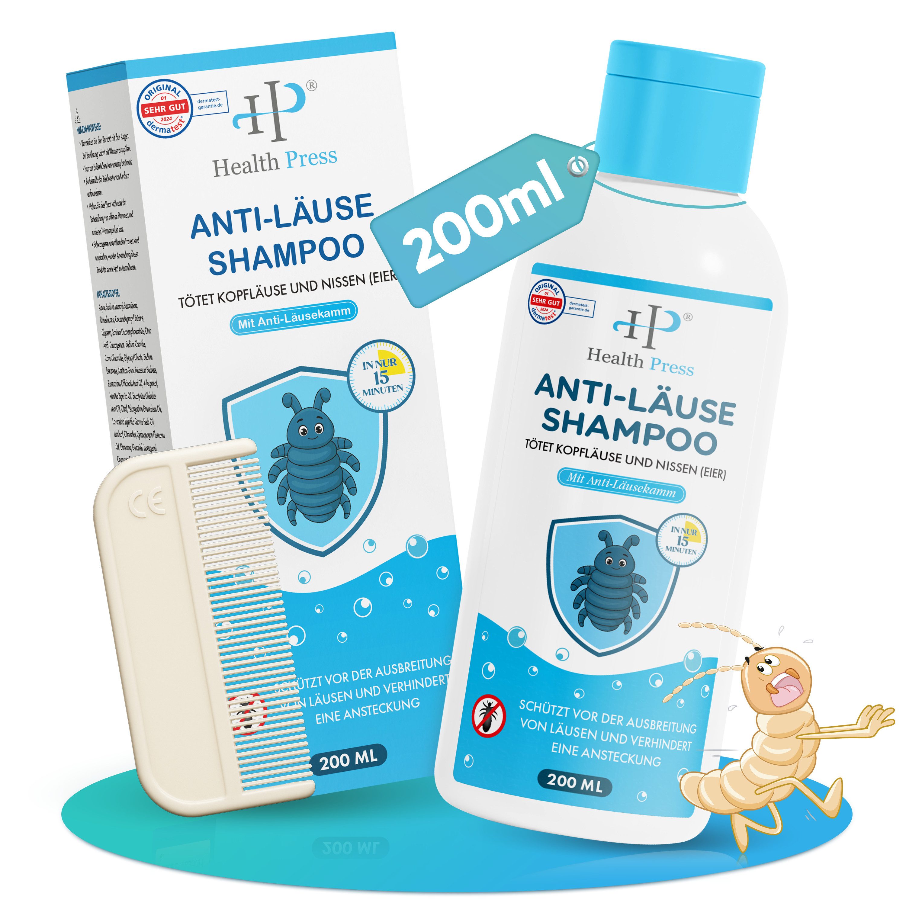Health Press Haarshampoo Anti-Läuse Shampoo – Vorteilspackung – Läuse Shampoo inkl. Läusekamm