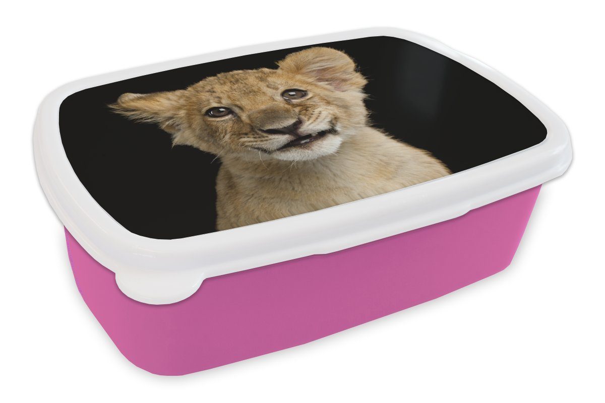 MuchoWow Lunchbox Jungtier - Porträt - Farben, Kunststoff, (2-tlg), Brotbox für Erwachsene, Brotdose Kinder, Snackbox, Mädchen, Kunststoff rosa