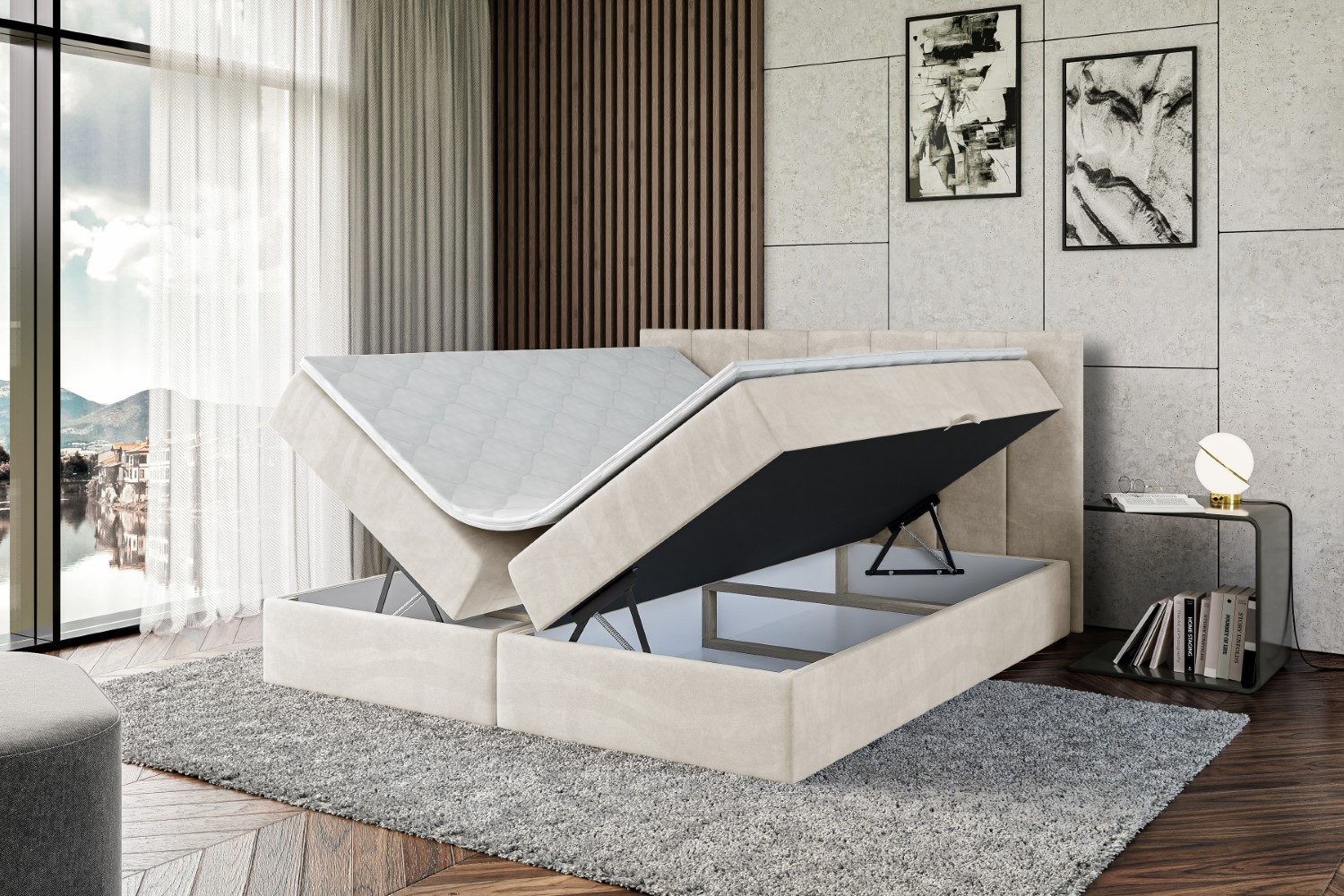 ALTDECOR Boxbett MOETI (Multipocket-Matratze H4, H3 Matratze Bonellfederung, Topper, Kopfteil)