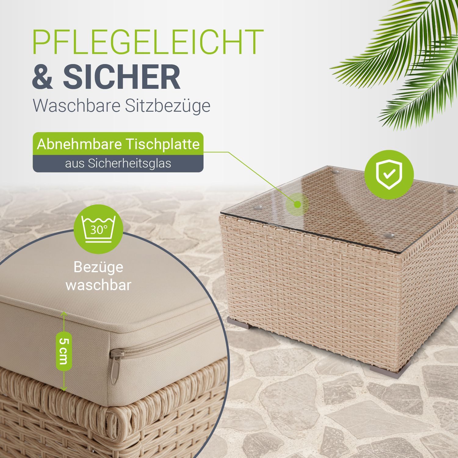 Juskys Gartenlounge-Set Punta Cana, (Set, Sitzgruppe), Polyrattan Sitzgarnitur mit 1 Tisch, 1 Sofa und 1 Hocker