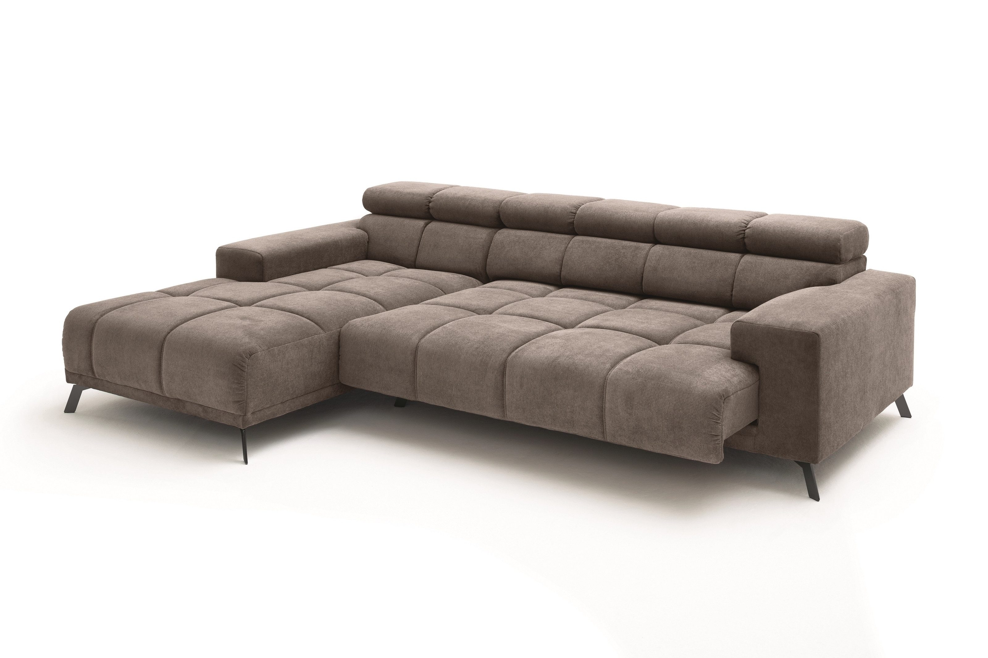 Iwaniccy Wohnlandschaft elektr. Sitztiefenverstellung, 3 Kissen, dunkelgrau - 285x99x201 BxHxT