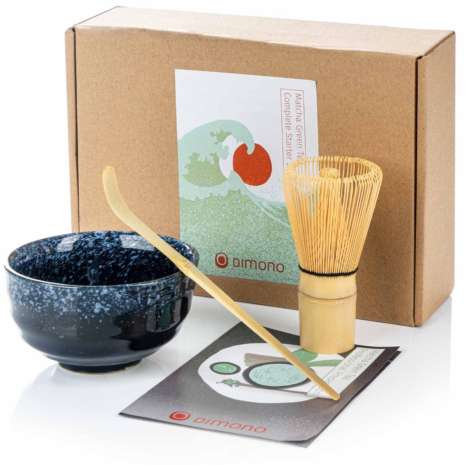 Dimono Teeglas Original Matcha Tee-Set Teezubereitung mit Chasen Matchebesen, mit Matcha-Schale, Dosierlöffel