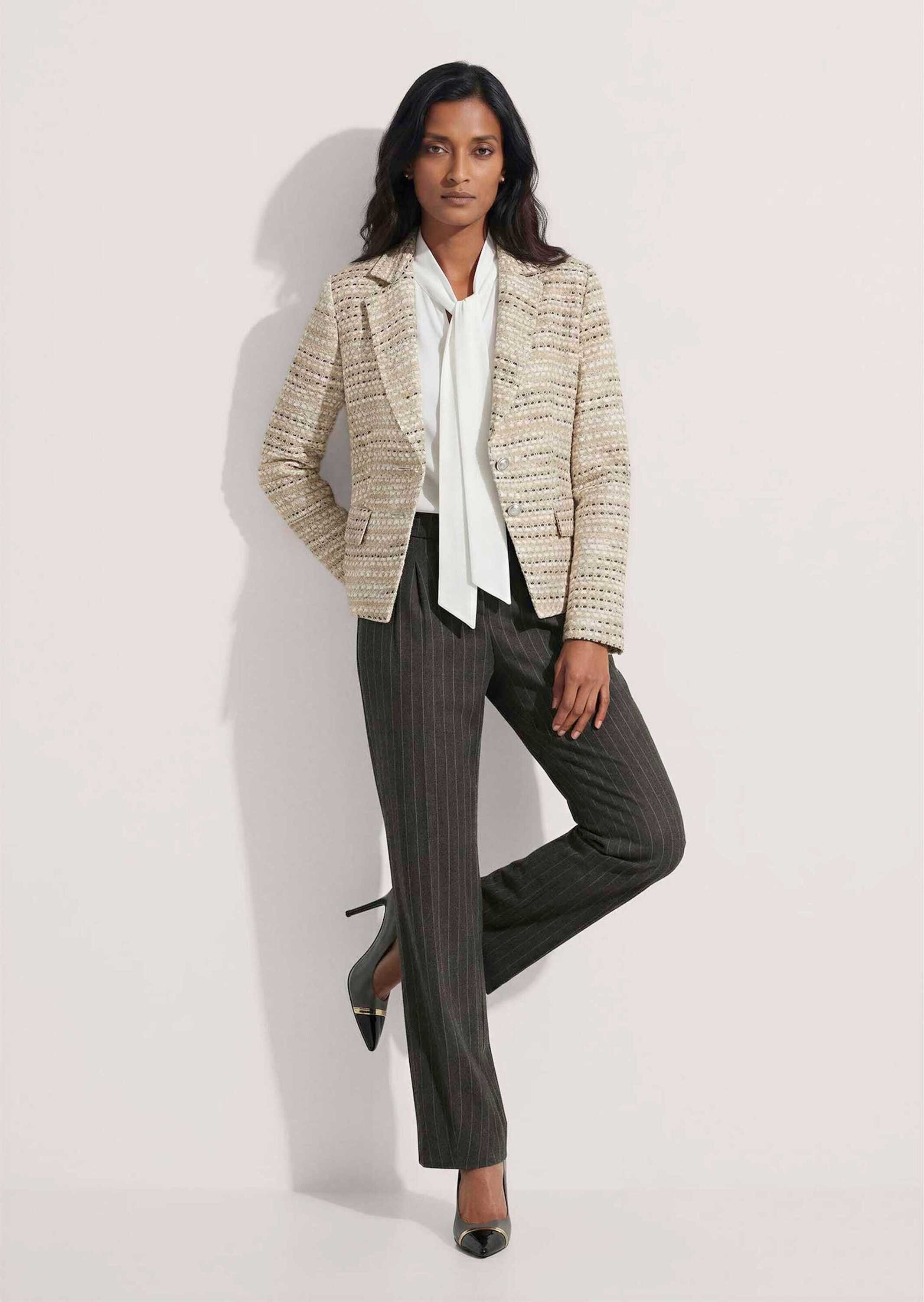 MADELEINE Kurzblazer Strukturierter Tweed-Blazer Reverskragen, Knopfleiste & lange Ärmel mit Schlitz