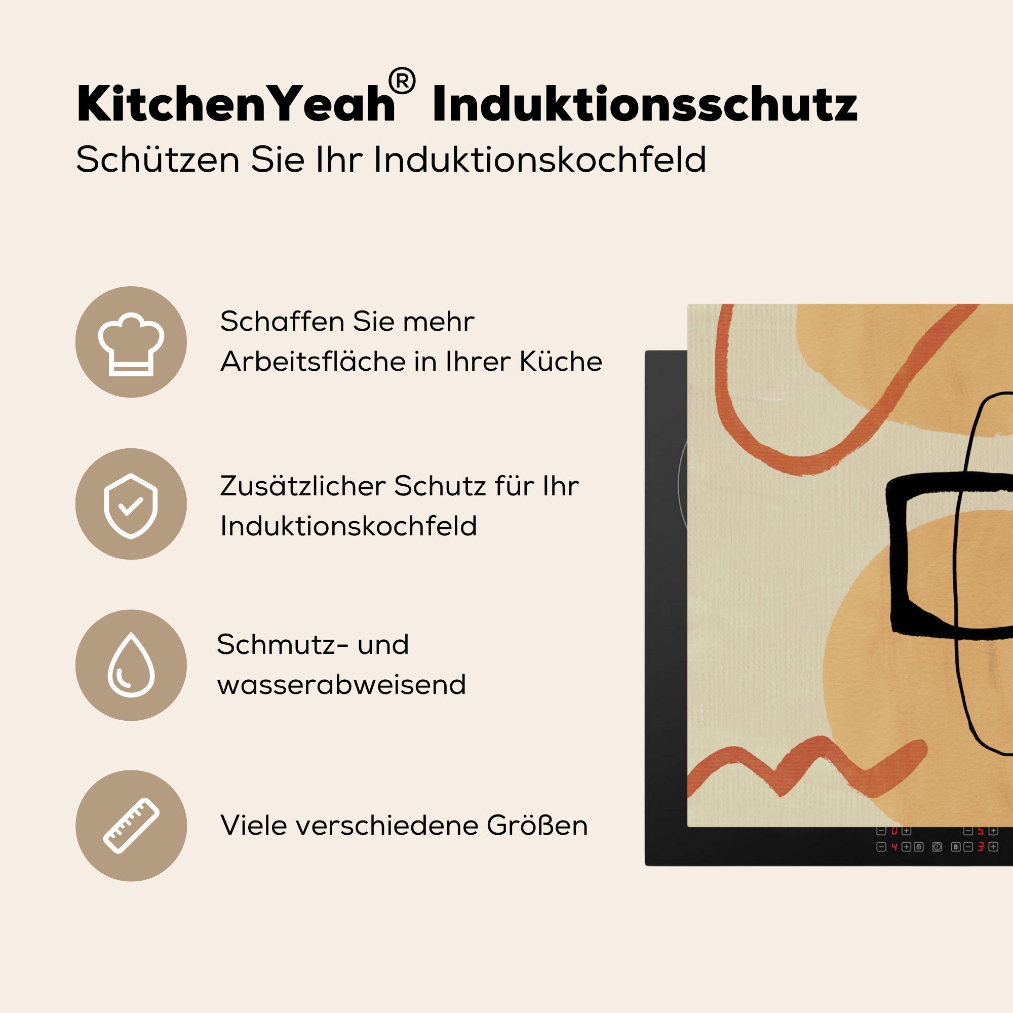 - küche, für Vinyl, 71x52 - tlg), Braun, cm, die Herdblende-/Abdeckplatte Induktionskochfeld Kreis Schwarz (1 Schutz MuchoWow Ceranfeldabdeckung