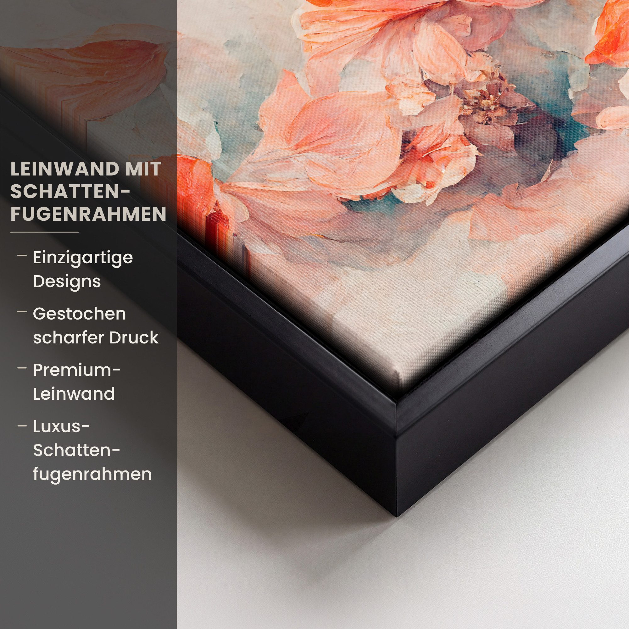 OneMillionCanvasses® Leinwandbild mit Rahmen - Blumen - Blätter - Pflanzen - Rosa, Fotodruck (1 St), Leinwand Bilder Klein, Wand Dekoration Aesthetic 20x20cm
