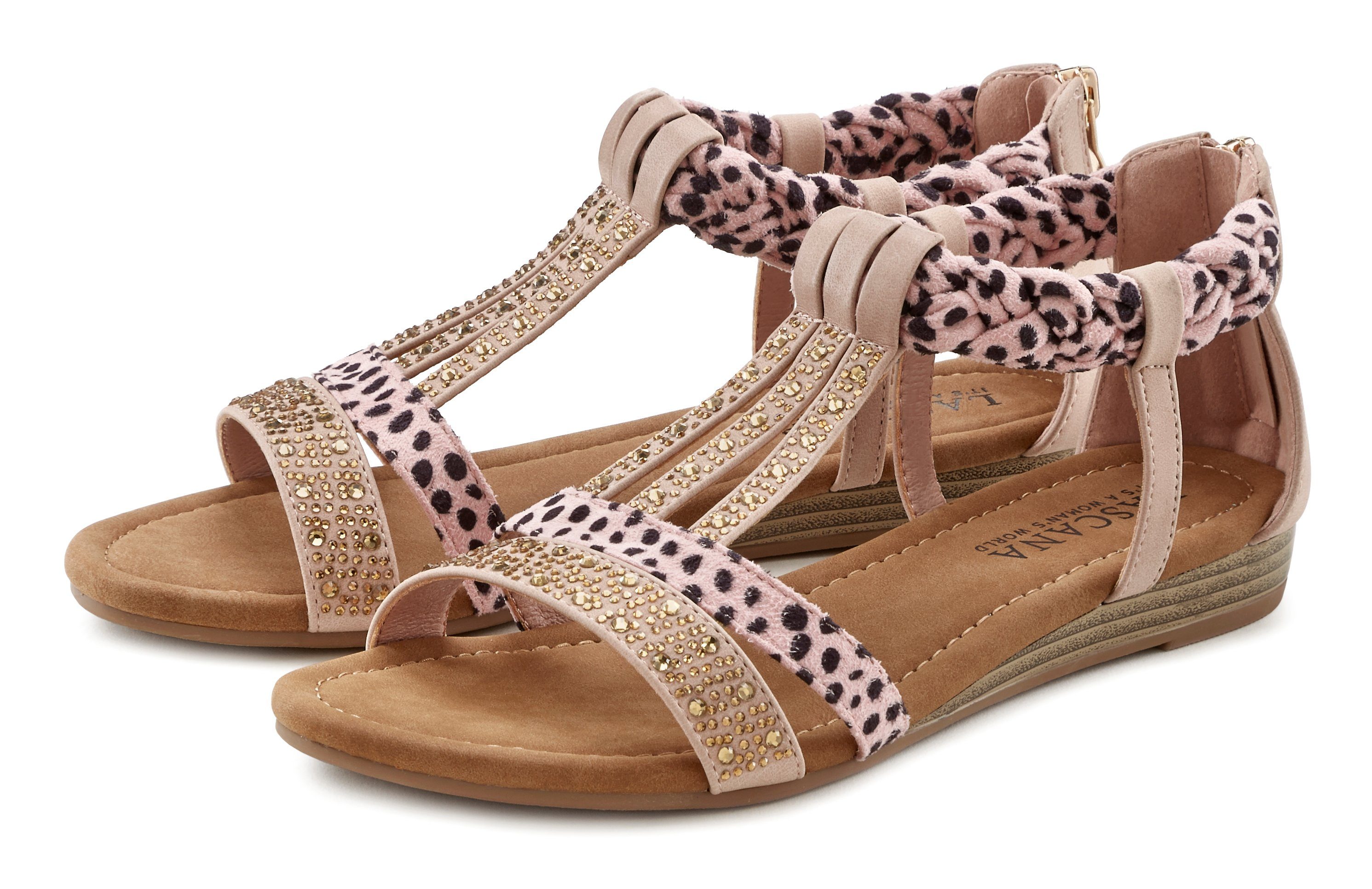 und kleinem Sandalette, Keilabsatz VEGAN mit Verzierung LASCANA Sommerschuh Sandale rosé/leo