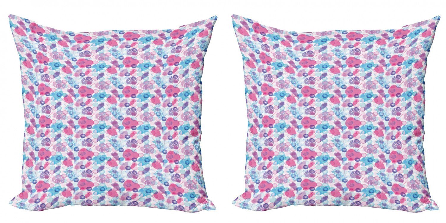 Kissenbezüge Modern Accent Doppelseitiger Digitaldruck, Abakuhaus (2 Stück), Blau Und Pink Blätter auf Bubbles