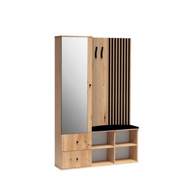 Compleo Garderoben-Set BORDO, Garderobenschrank mit Spiegel, Kleiderbügel und zwei Schubladen, Schuhregal für den Flur