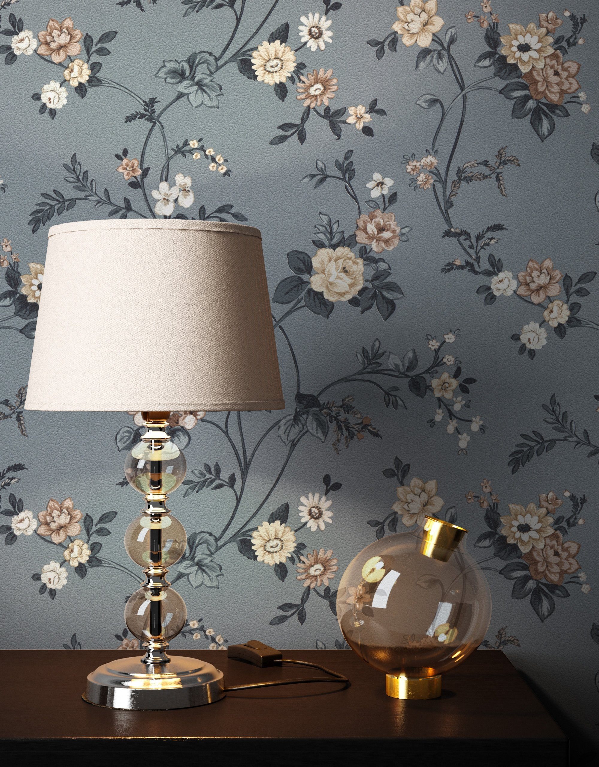 Newroom Vliestapete, Grau Tapete Landhaus Blumen günstig online kaufen