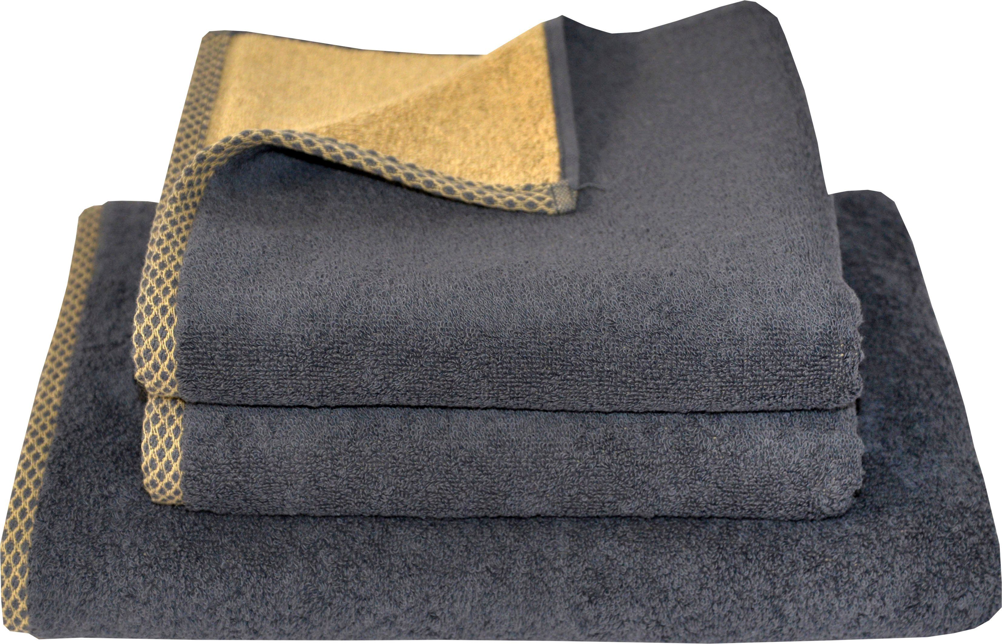 Dyckhoff Handtuch Set Golden Shades Rhomb, Walkfrottier (Set, 3-St), 2 Handtücher (50x100cm), 1 Duschtuch (70x140cm)