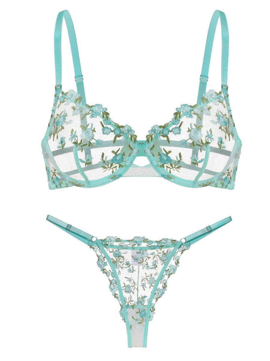 Elegant Love Set: Push-up-BH Sexy Dessous-Set, Bestickter BH und Tanga (Set, 2-tlg., mit String) Stilvolles Unterwäsche-Set, elegante Lingerie Set, Reizwäsche – Bild 2 von 5
