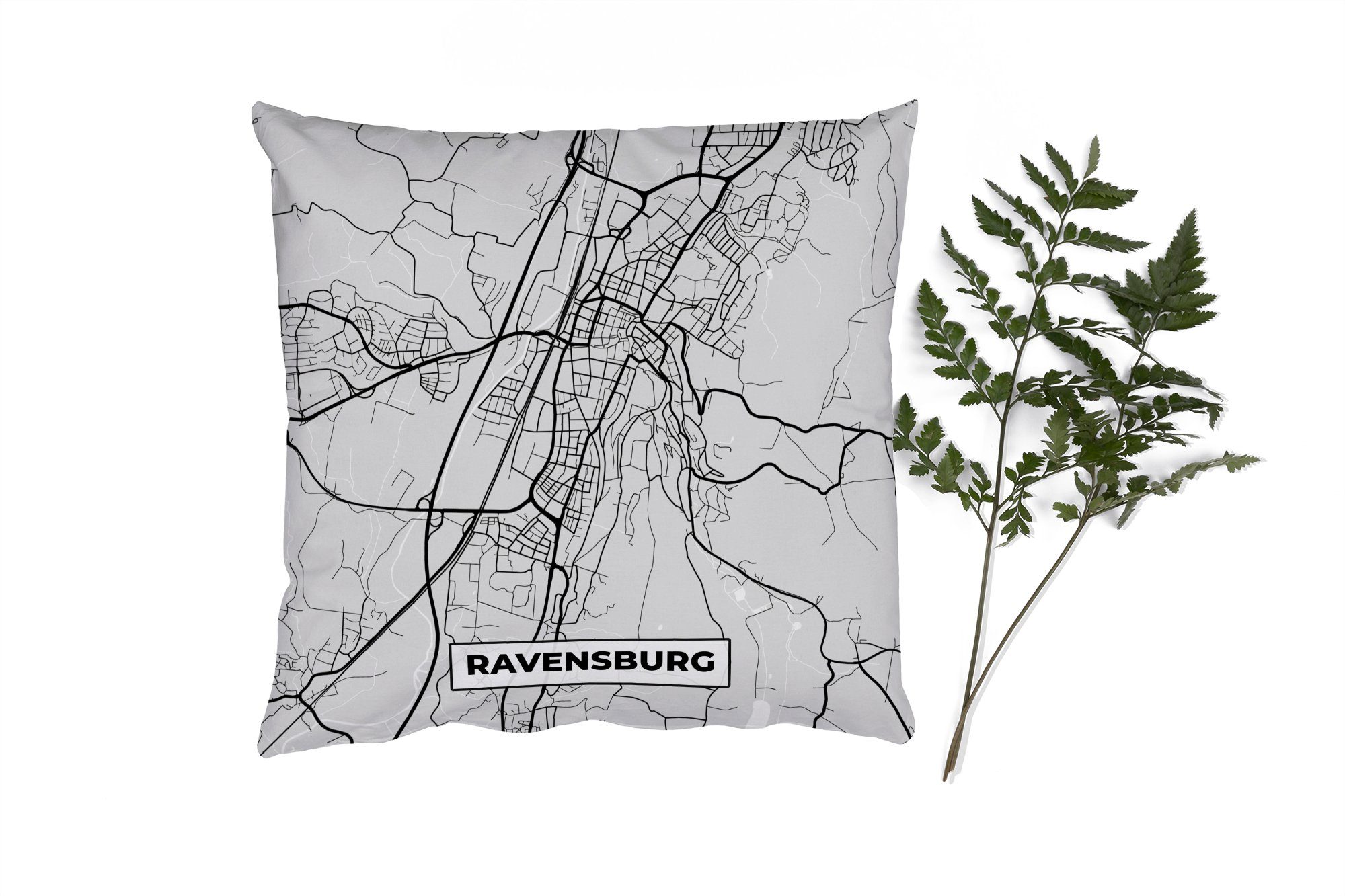 MuchoWow Dekokissen Deutschland - Stadtplan - Ravensburg - Karte, Zierkissen mit Füllung für Wohzimmer, Schlafzimmer, Deko, Sofakissen