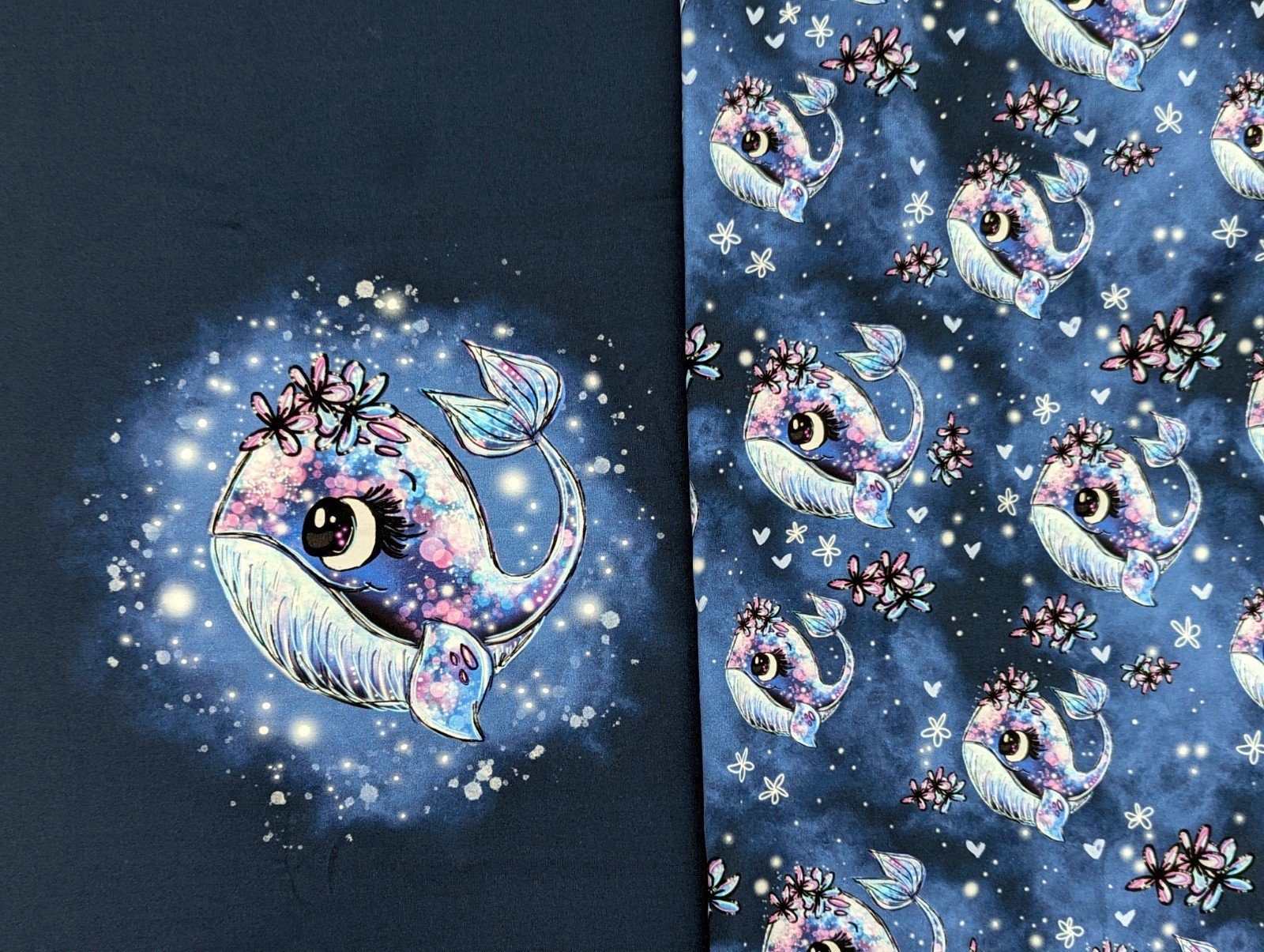 Corileo Stoff Eigenproduktion Baumwolljersey Panel + Kombi Wal Wallery