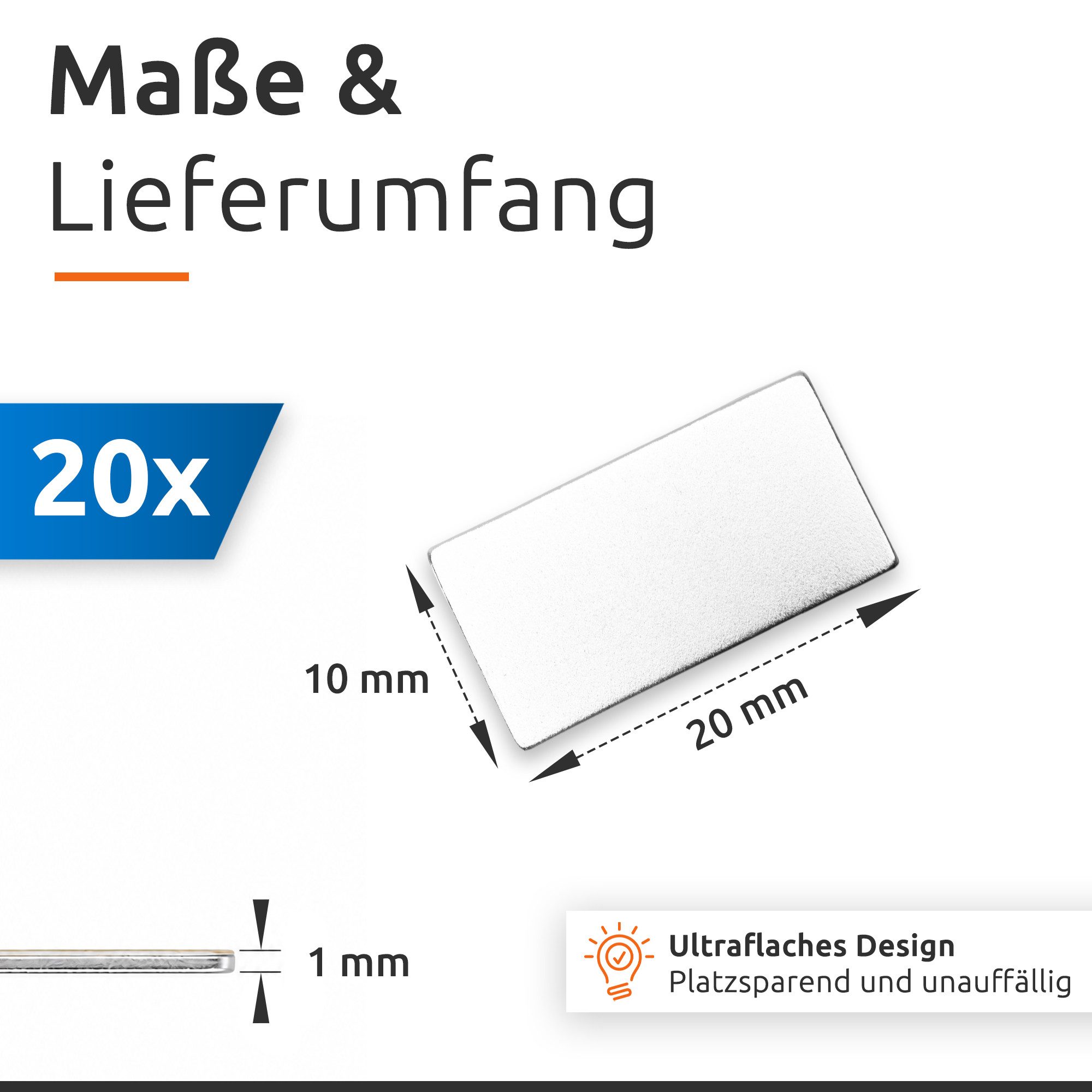 ECENCE Magnet Neodym Klebe-Magnete 20 Stck. selbstklebend Quader (20-St) – Bild 4 von 5
