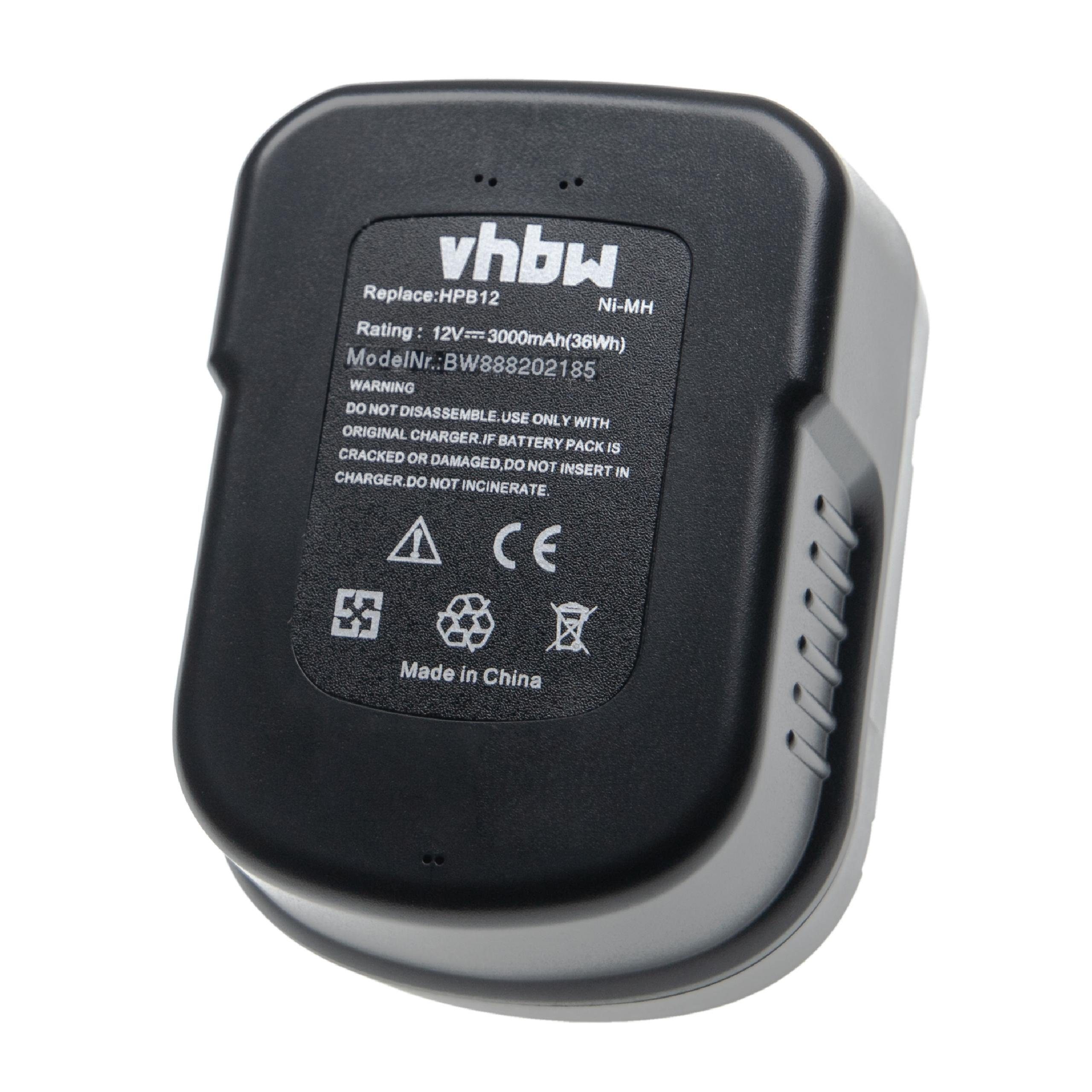 vhbw Akku passend für 3000 CDC1200K, 12V, CP122KB, (3000mAh, mAh NiMH) Decker Elektrowerkzeug CP12K, CP12KB, CP122K, Black CDC120ASB CD12SFK, CDC120AK, &