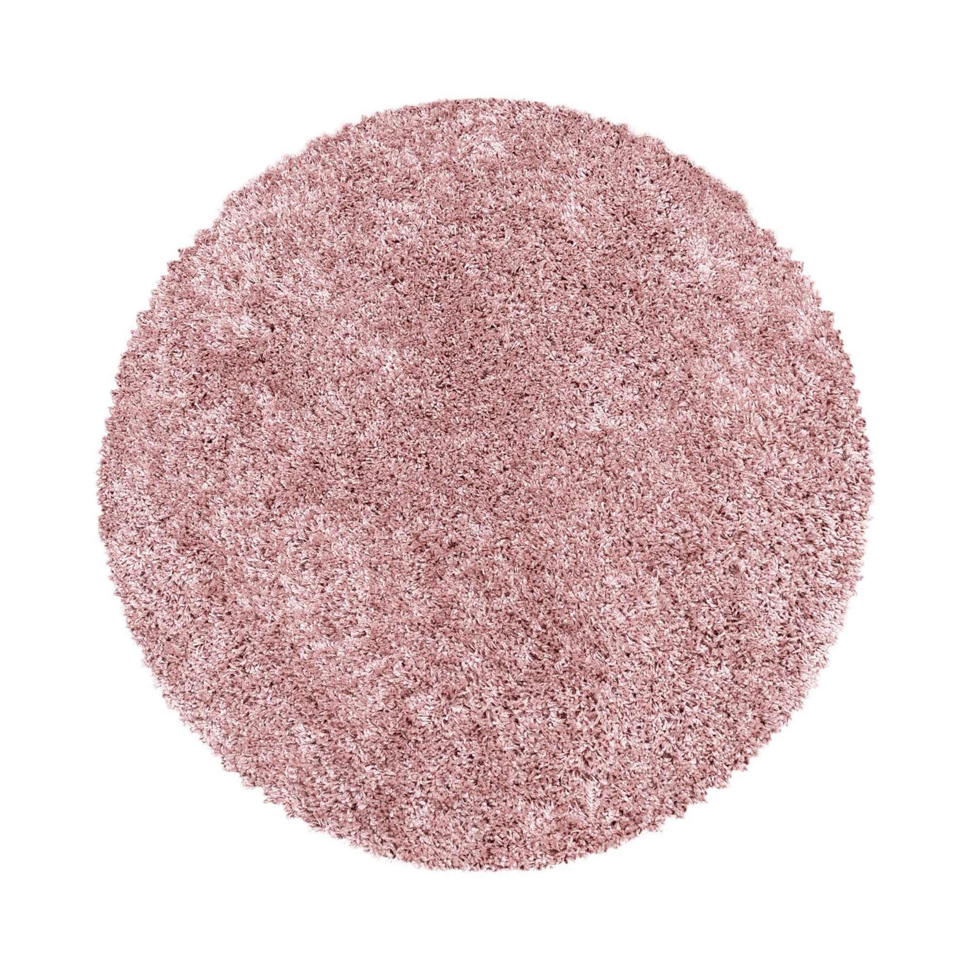 Hochflor-Teppich Hochflorteppich Shaggy Uni Wohnzimmer Langflorteppich, Miovani, Rund, Höhe: 30 mm Rosa | Shaggy-Teppiche