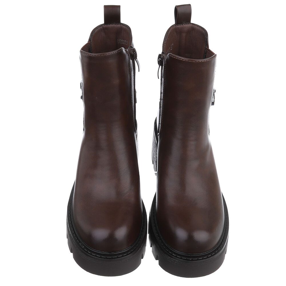 Ital-Design Eleganter Ankle Boot mit Blockabsatz für Damen Plateaustiefelette (90152923) Blockabsatz Stiefeletten in Braun – Bild 4 von 5