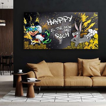 ArtMind XXL-Wandbild HAPPY IS THE NEW RICH, Premium Wandbilder als gerahmte Leinwand in 3 Größen, Wall Art, Bild, Canva