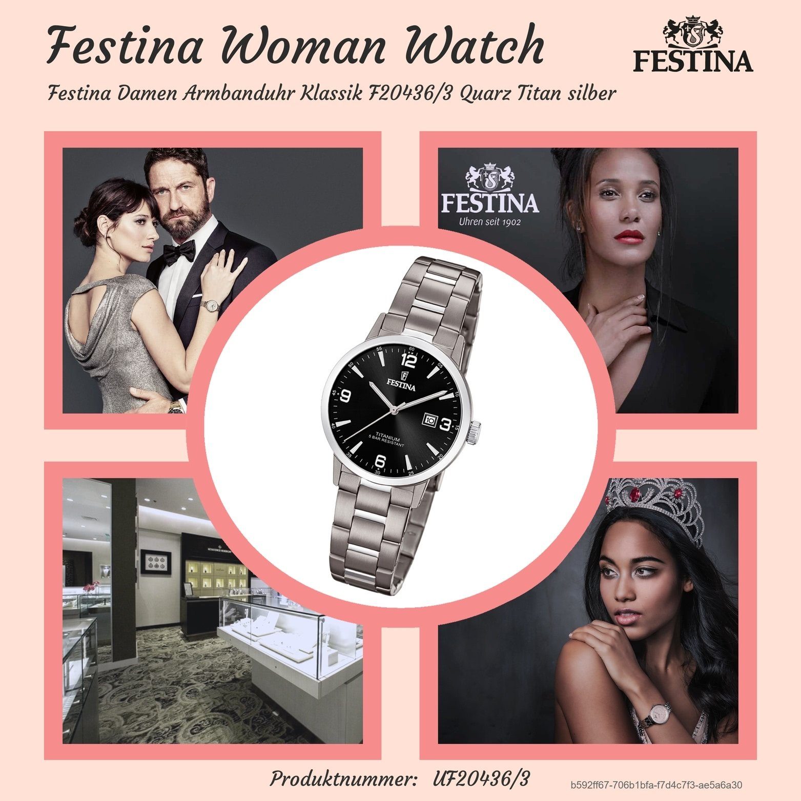 rund, Titan Festina Quarzuhr 31mm) Damenuhr Damen Uhr, (ca. Festina silber, Titanarmband mittel