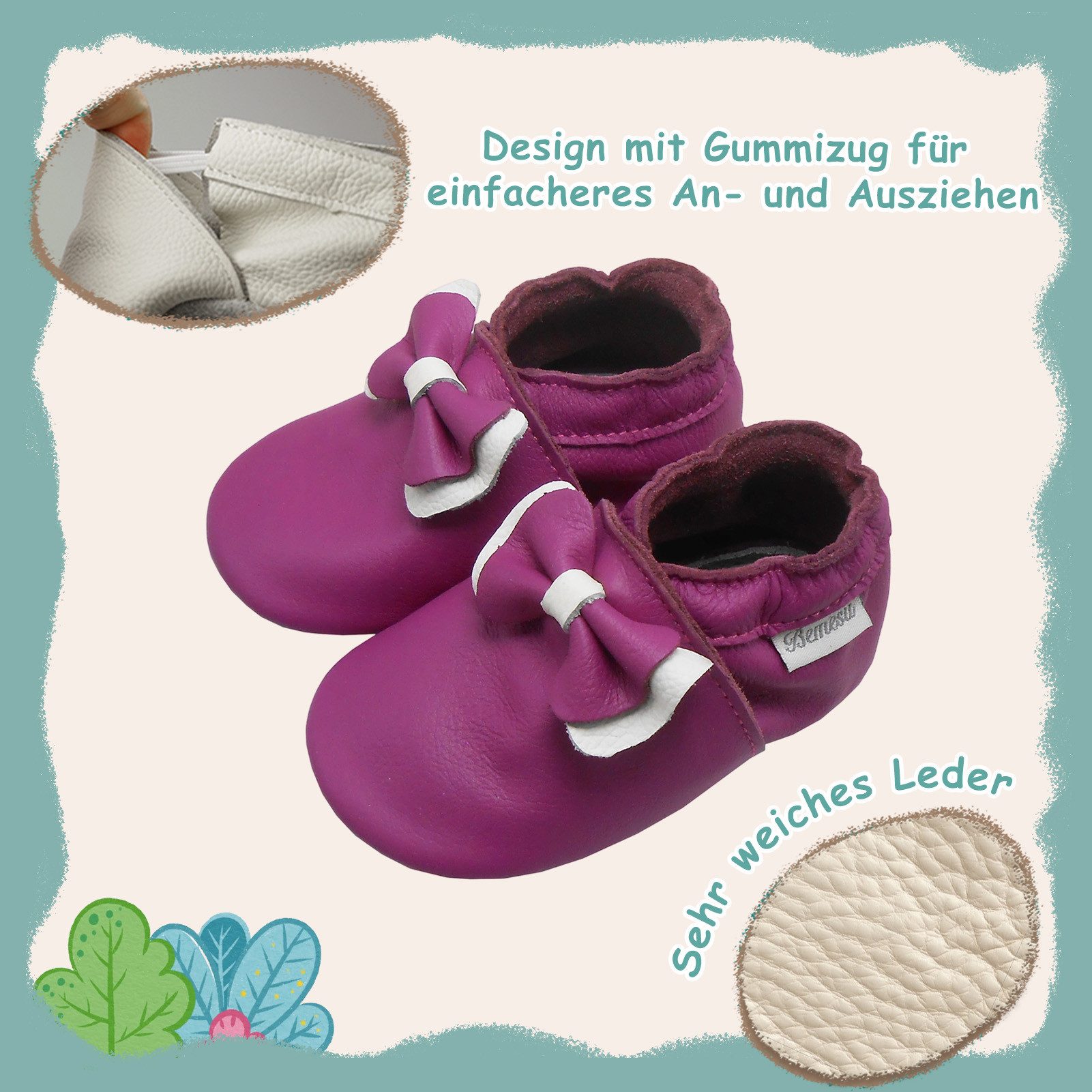 Bemesu Baby Mädchen Krabbelschuh Barfußgefühl rutschfester Sohle – Bild 2 von 5