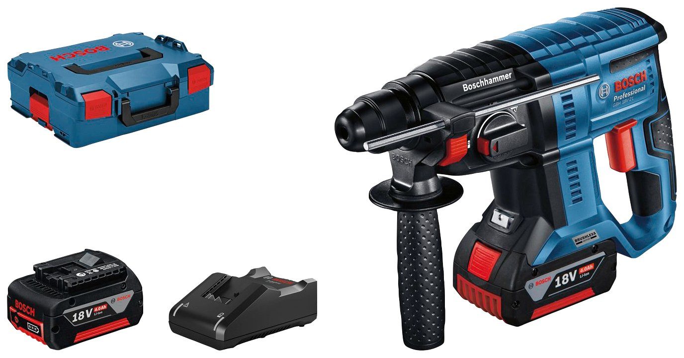 Bosch Professional Akku-Bohrhammer GBH 18V-21 Professional, max. 1800 U/min, (Set), kabelloser Komfort und bürstenlose Leistung, inkl. 2 Akkus/ Ladegerät